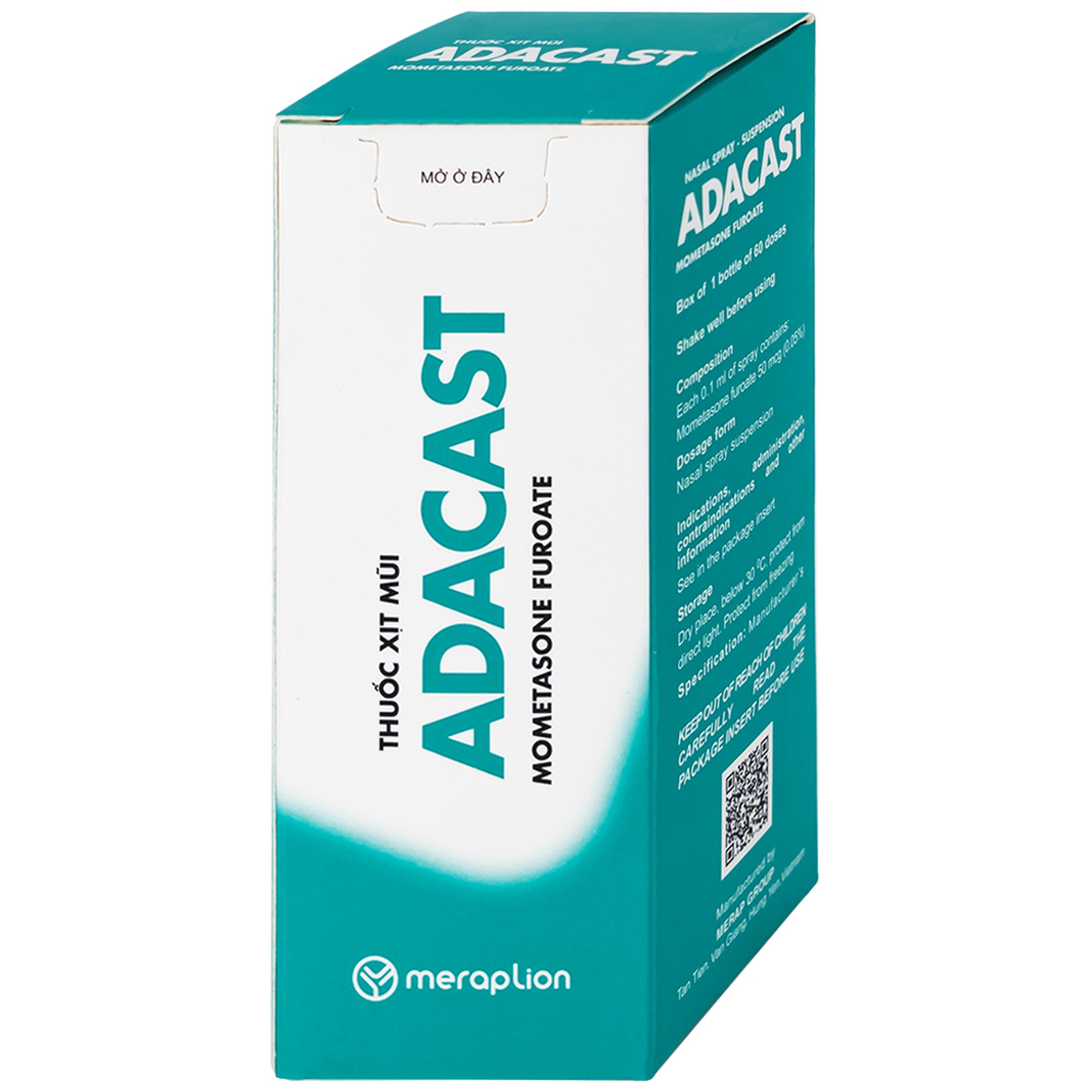 Thuốc xịt mũi Adacast Meraplion điều trị viêm mũi dị ứng, sung huyết và mất mùi, viêm mũi xoang (60 liều)