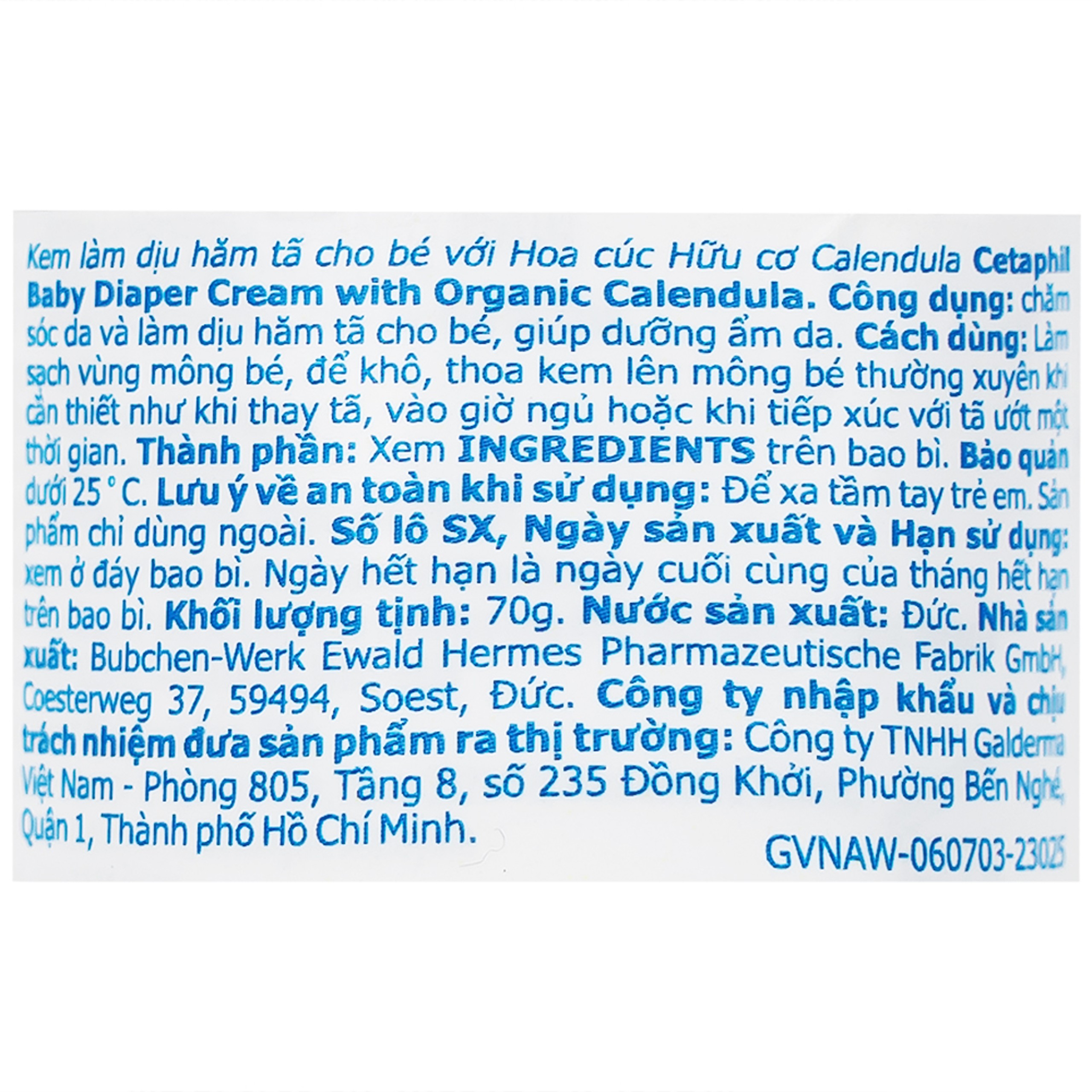 Kem bôi hăm cho bé Cetaphil Diaper Cream Calendula dịu nhẹ và phục hồi cho da (70g)