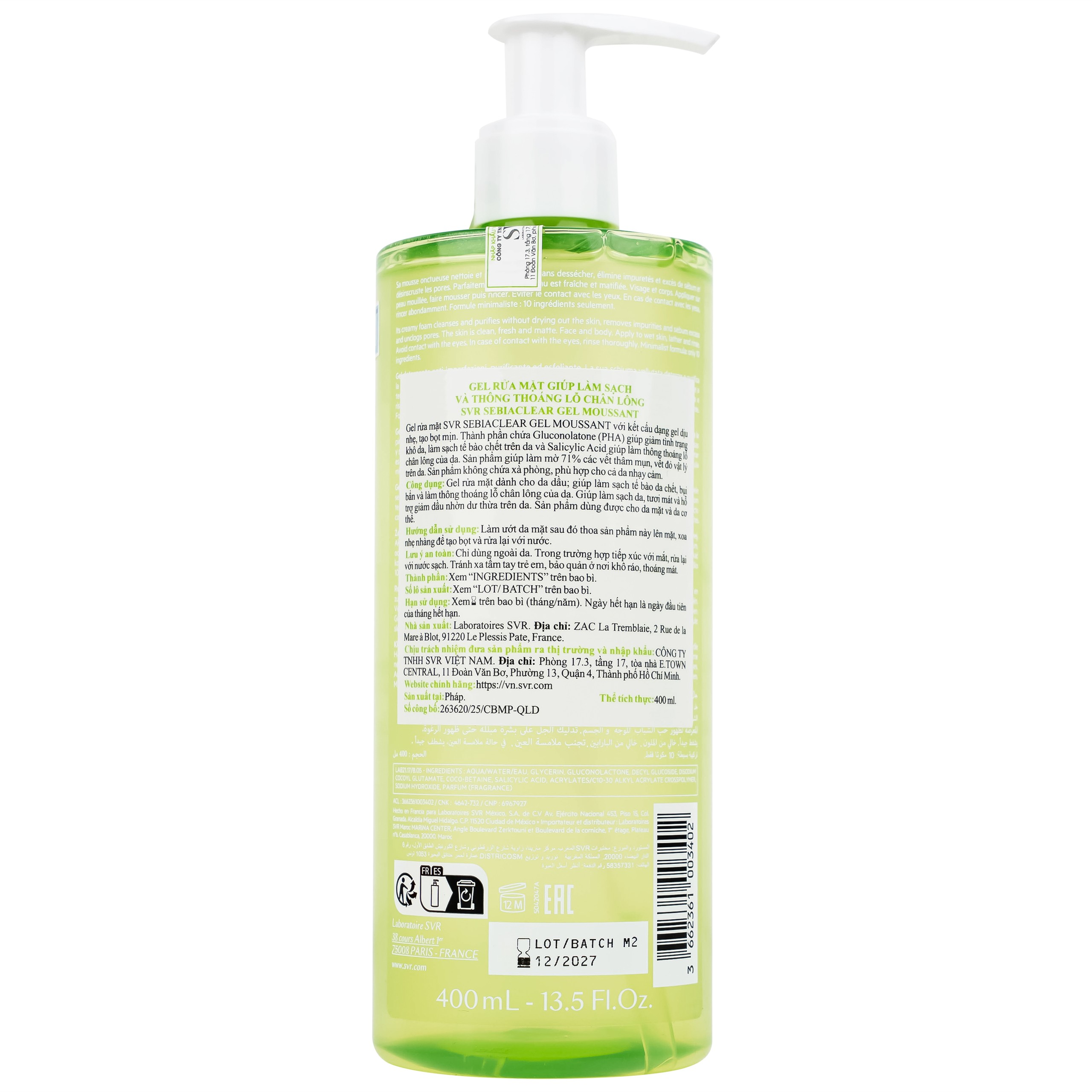 Gel rửa mặt SVR Sebiaclear Moussant làm sạch và giảm dầu cho da dầu (400ml)