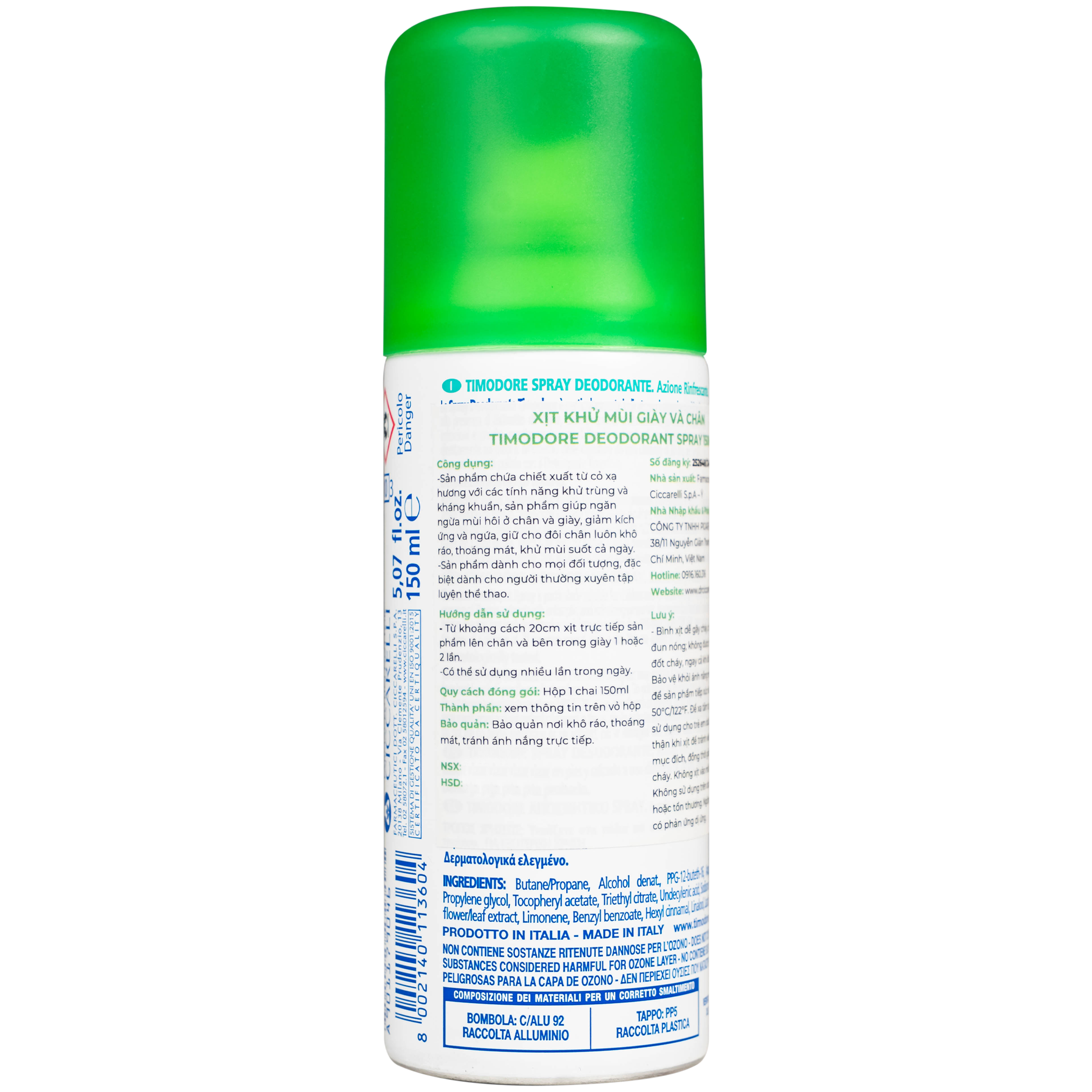 Xịt khử mùi giày và chân Dr.Ciccarelli Timodore Deodorant Spray (150ml)