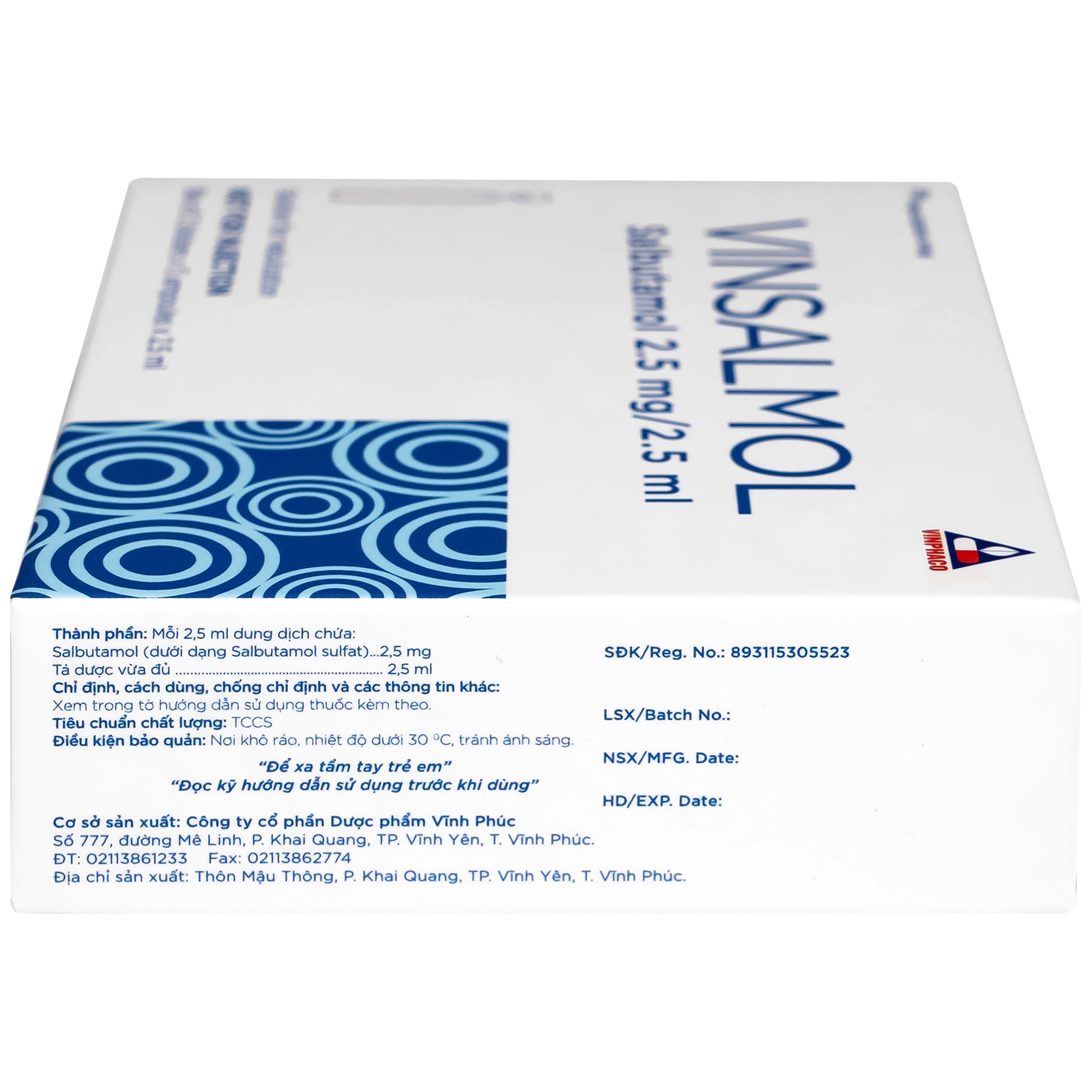 Thuốc Vinsalmol 2.5mg/2.5ml Vinphaco hỗ trợ kiểm soát co thắt phế quản mạn, hen ác tính (2 vỉ x 5 ống)