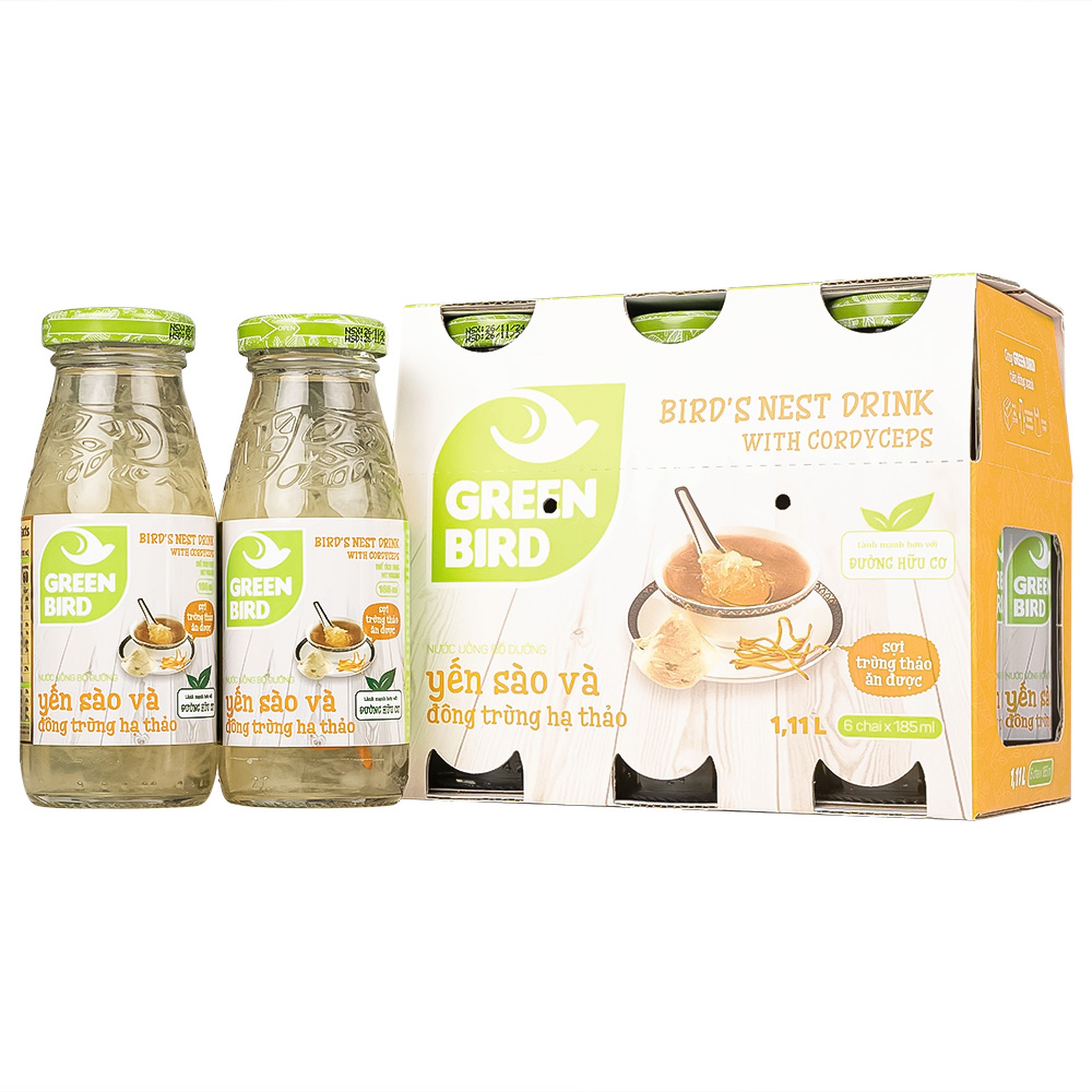 Nước Yến Sào Và Đông Trùng Hạ Thảo Greenbird (6 chai x 185ml)