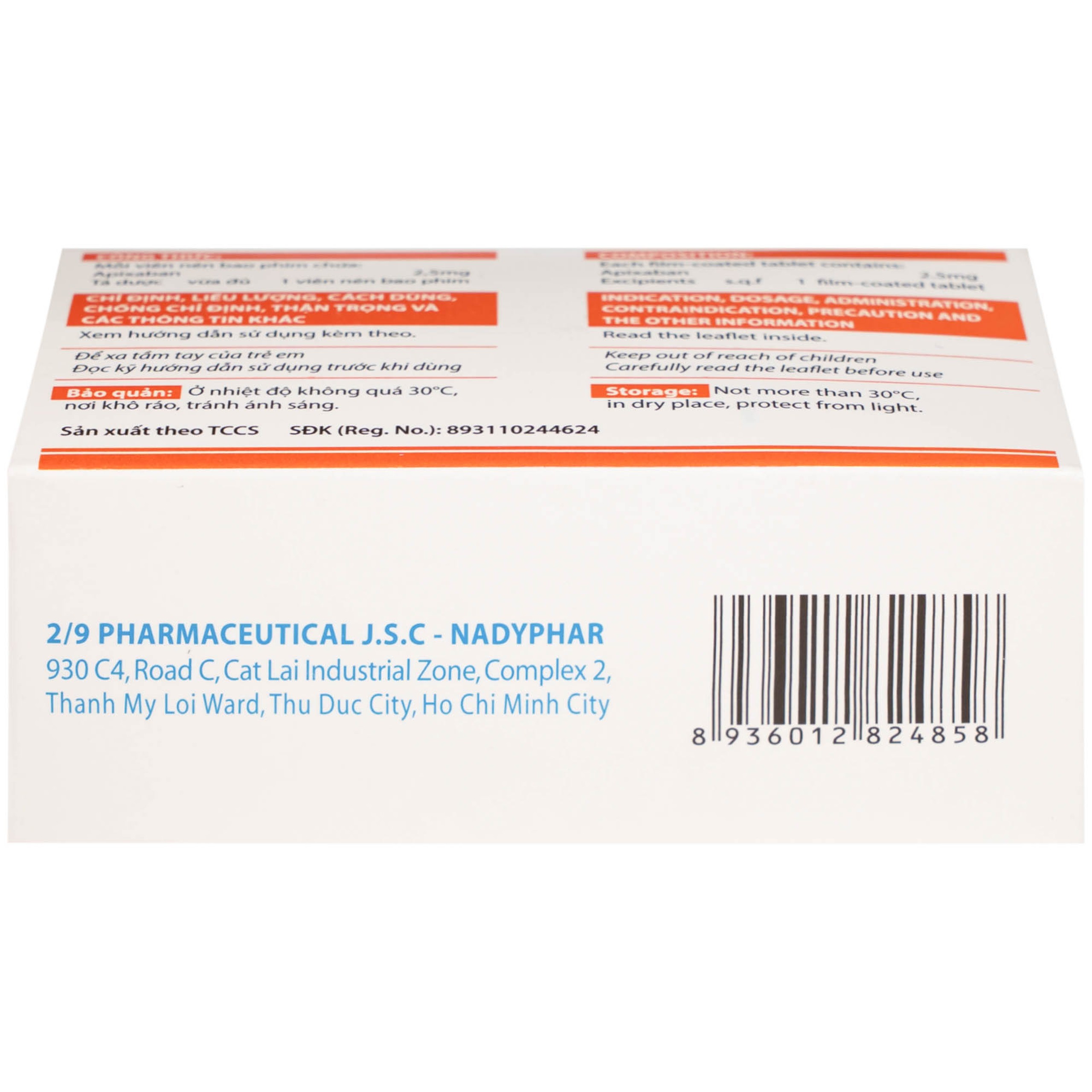 NDP-Apixan 2,5mg Nadyphar phòng ngừa biến cố thuyên tắc huyết khối tĩnh mạch (10 vỉ x 10 viên)