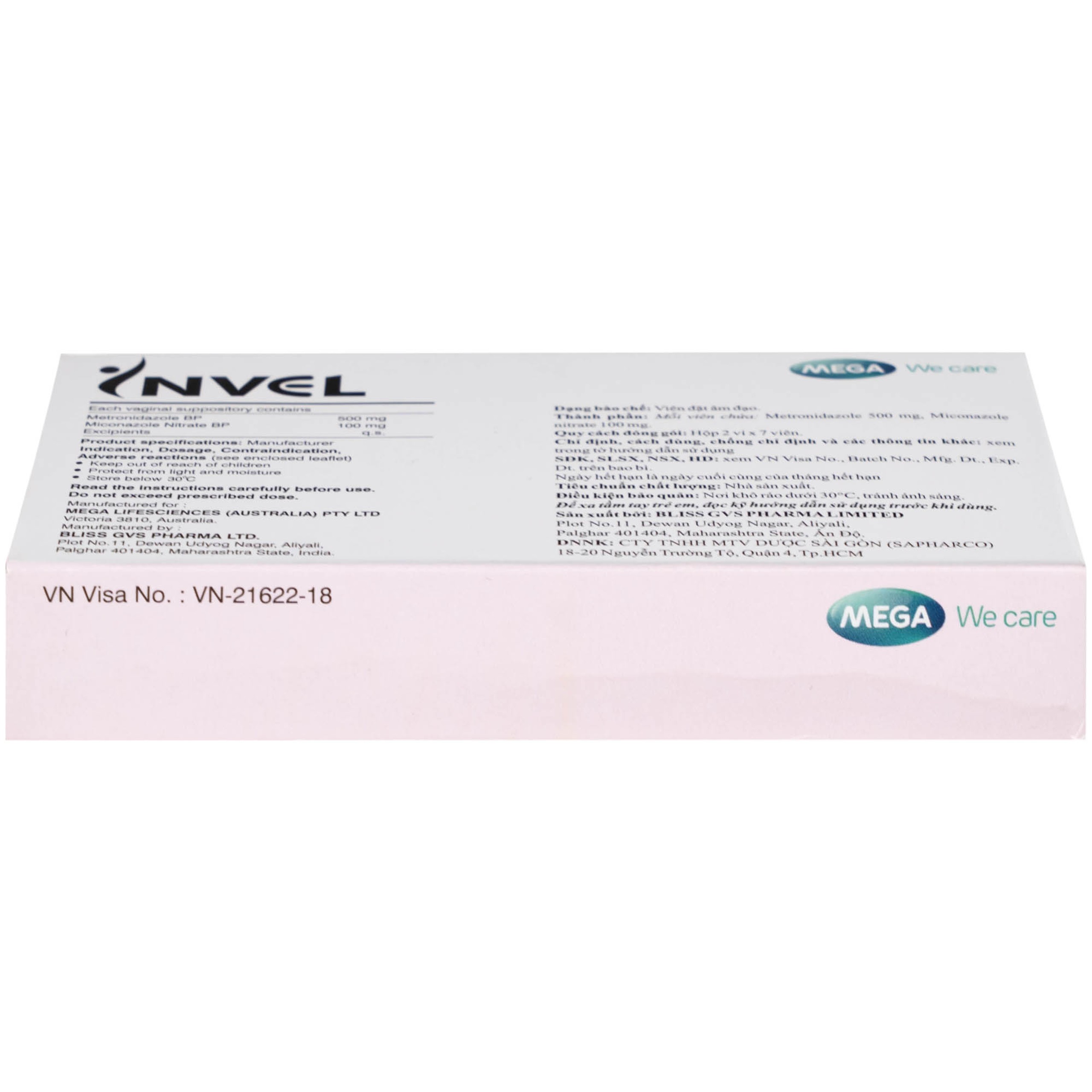 Thuốc Invel Mega Bliss GVS Pharma điều trị viêm âm đạo do nấm, vi khuẩn hoặc trichomonas (2 vỉ x 7 viên)