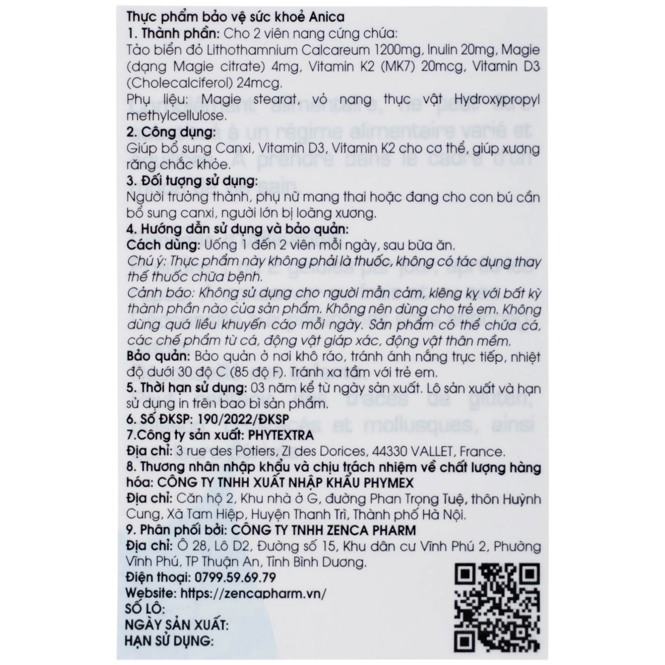 Viên uống Anica Ocavill bổ sung Canxi và Vitamin D3 (60 viên)