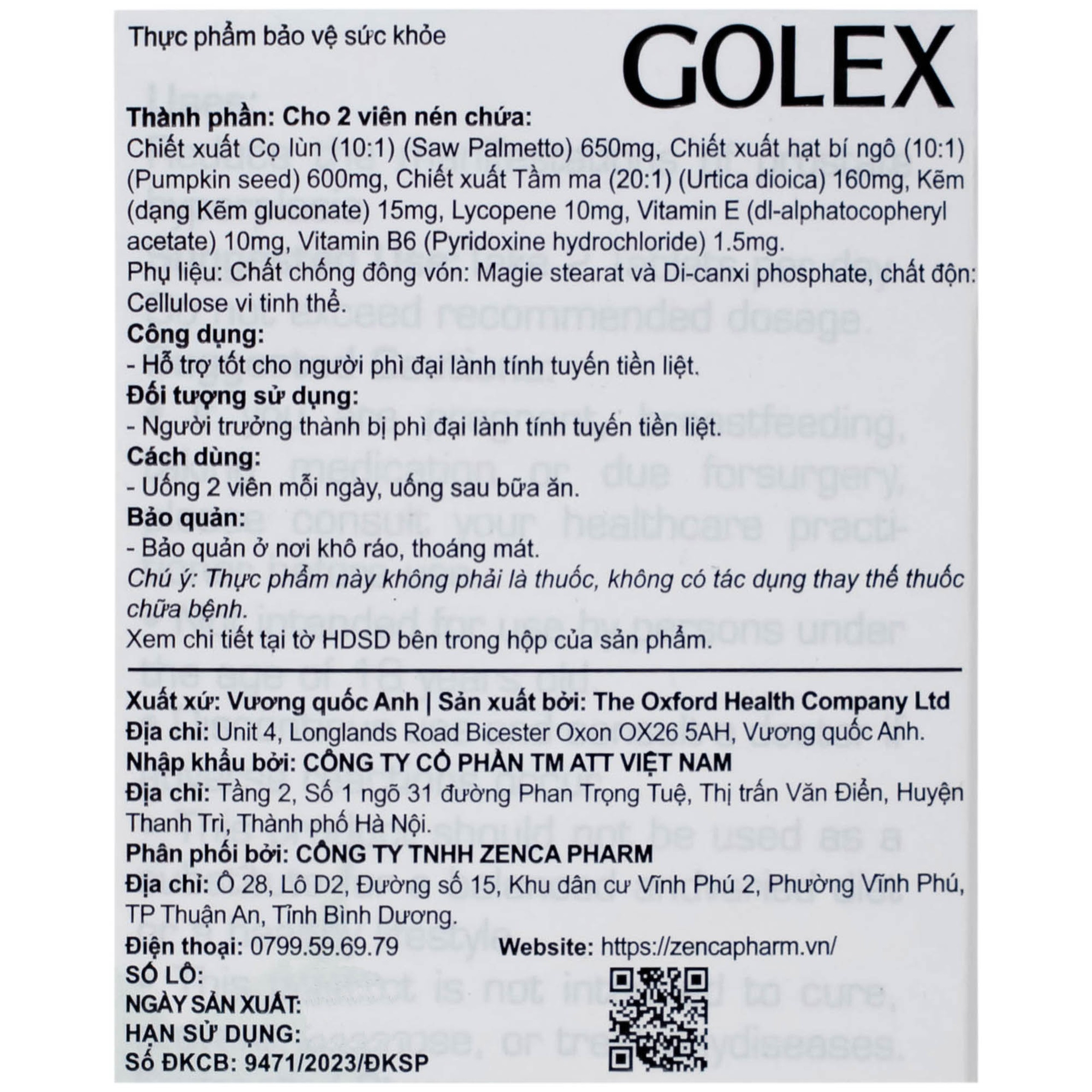 Viên uống Golex Ocavill hỗ trợ chống lại sự phình to của tuyến tiền liệt, cải thiện các rối loạn tiểu tiện (30 viên)