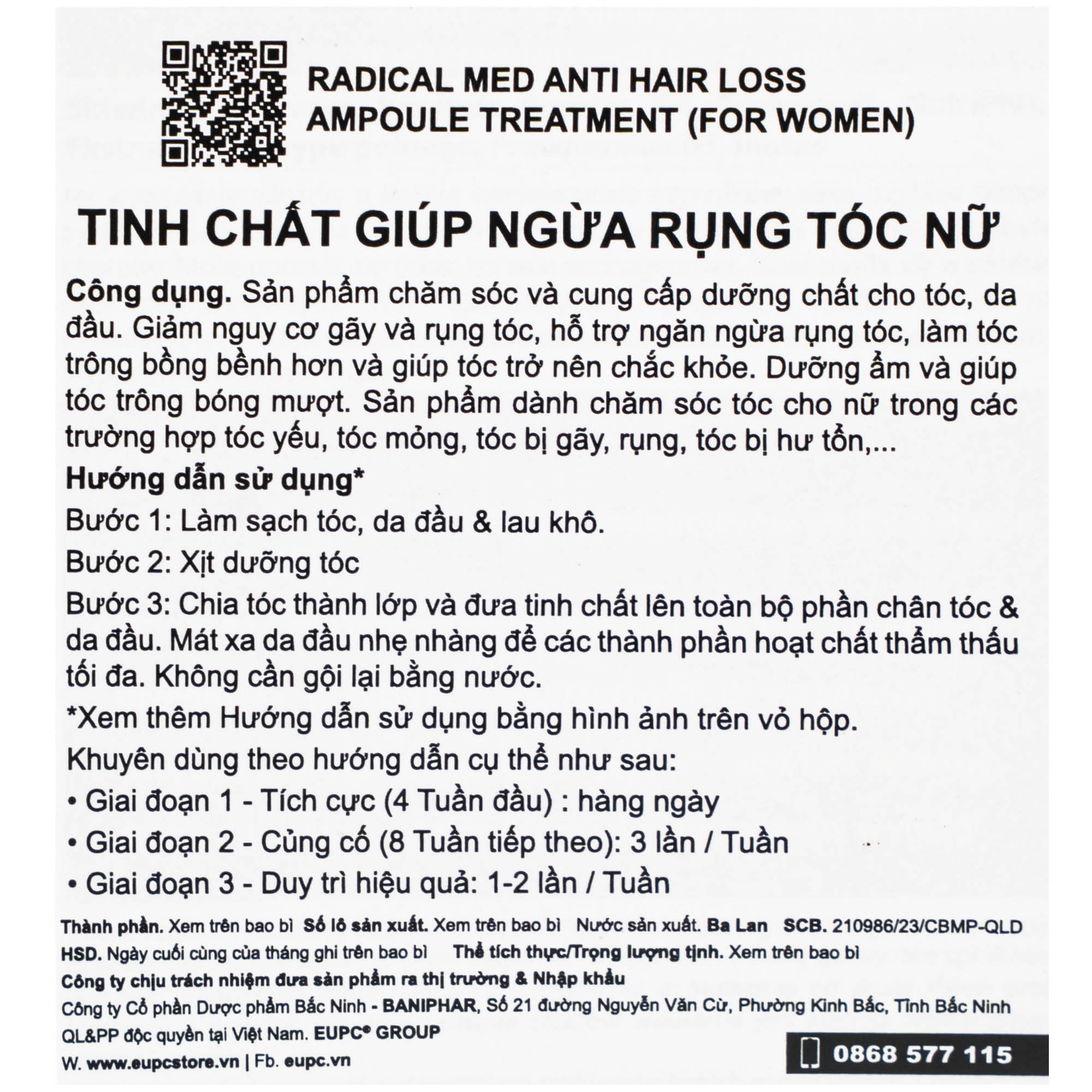 Tinh chất Radical Med Anti Hair Loss ngừa rụng tóc dành cho nữ (3 ống)