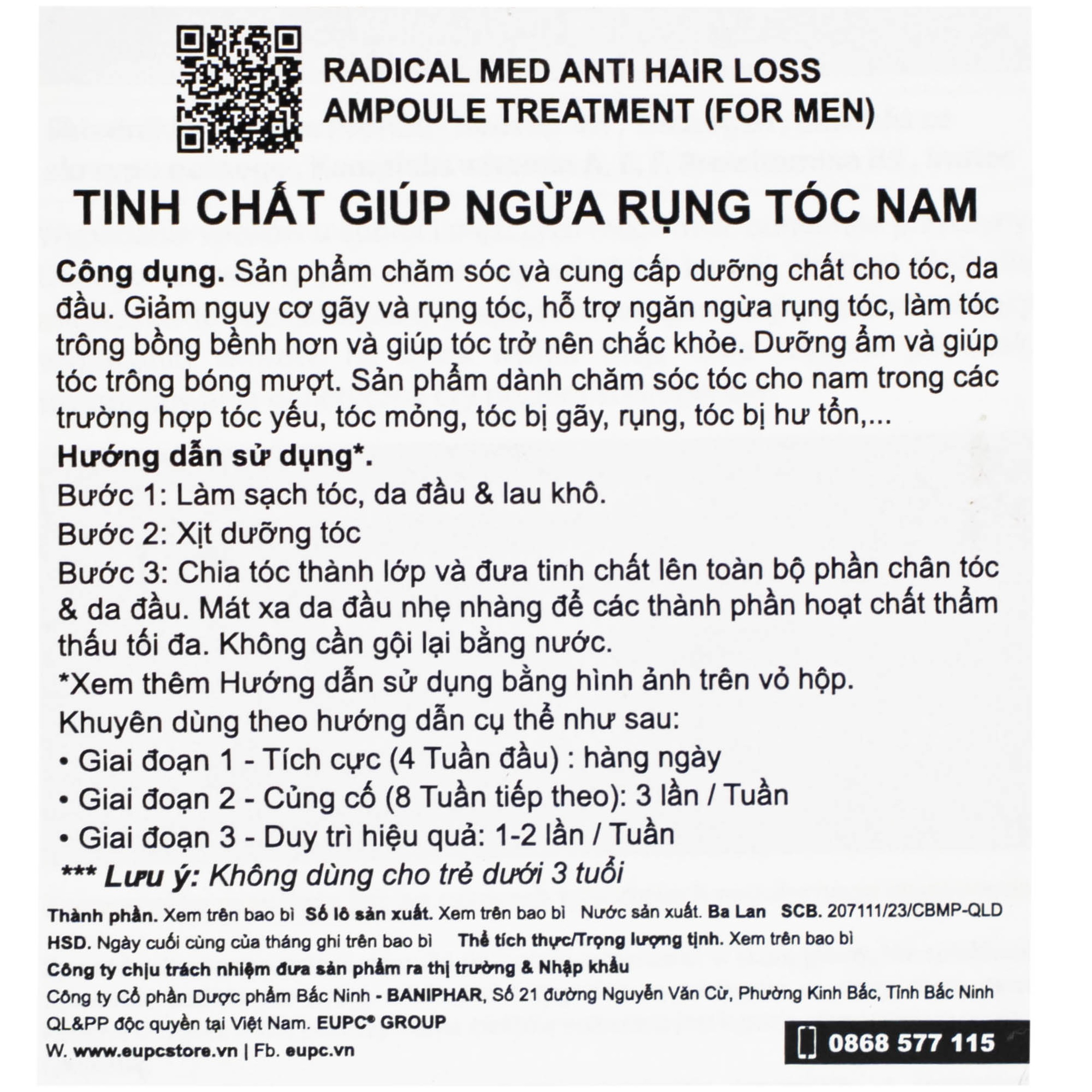 Tinh chất Radical Med Anti-Hair Loss ngừa rụng tóc cho nam (3 ống)