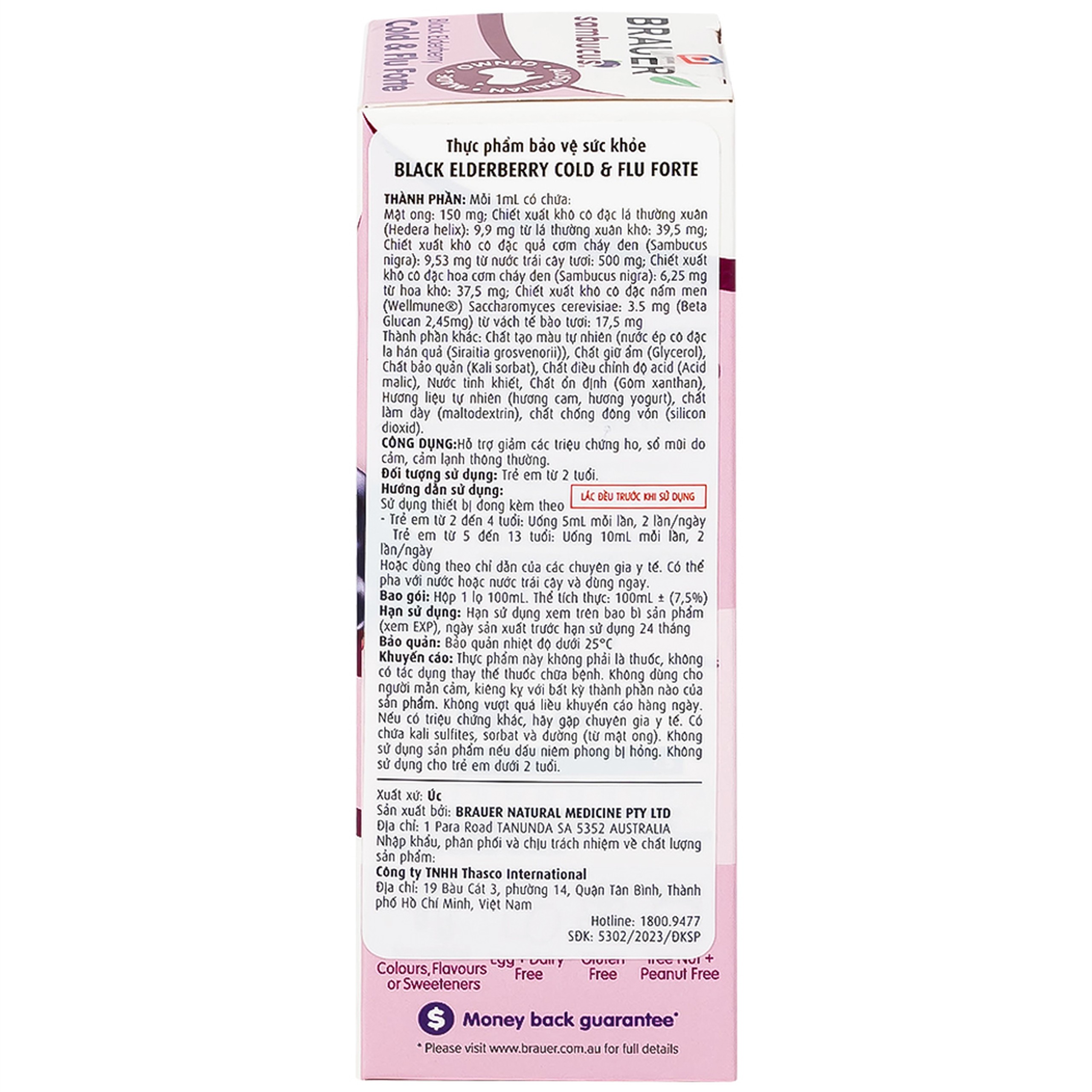 Siro Black ElderBerry Cold And Flu Forte Brauer hỗ trợ giảm các triệu chứng ho, sổ mũi do cảm (100ml)