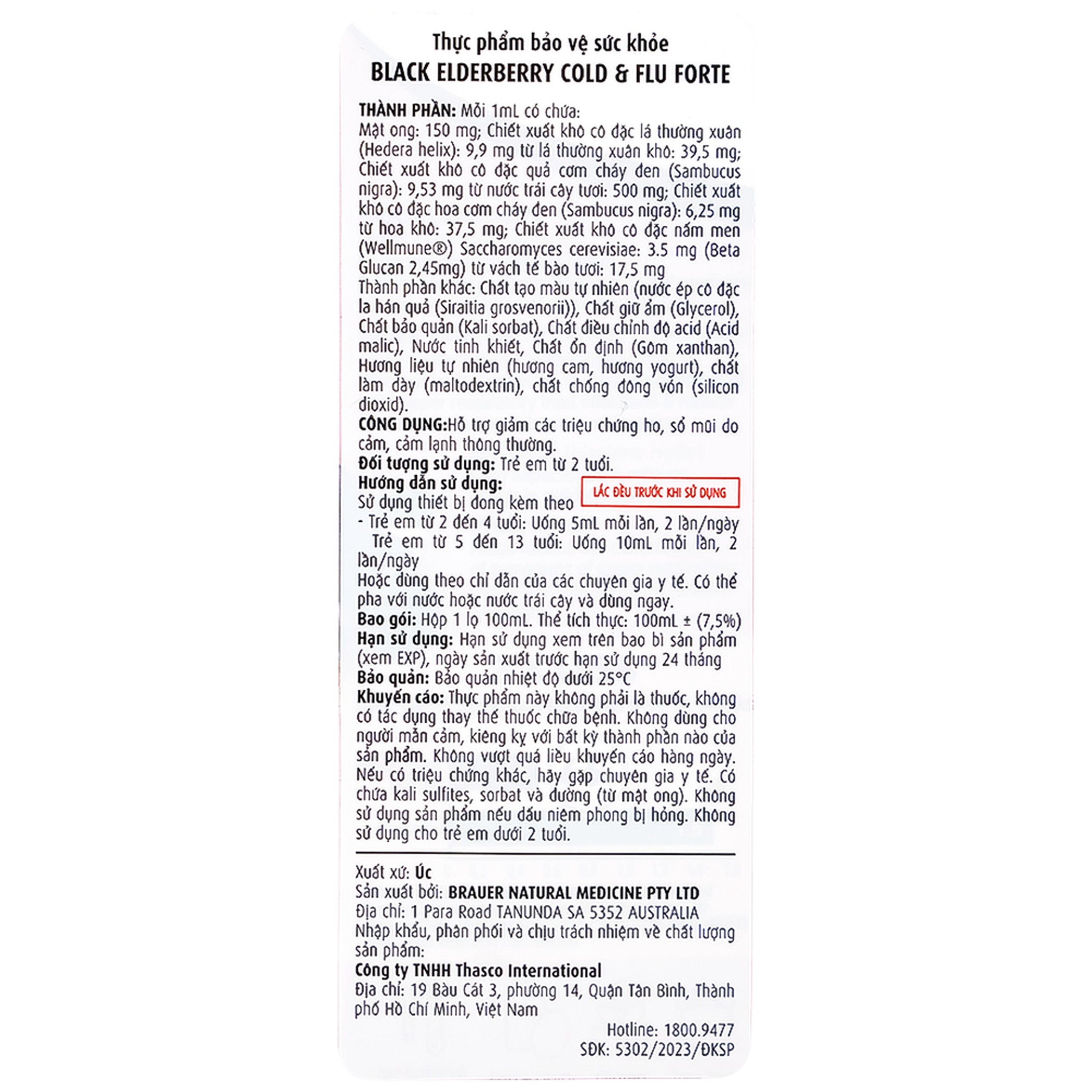 Siro Black ElderBerry Cold And Flu Forte Brauer hỗ trợ giảm các triệu chứng ho, sổ mũi do cảm (100ml)