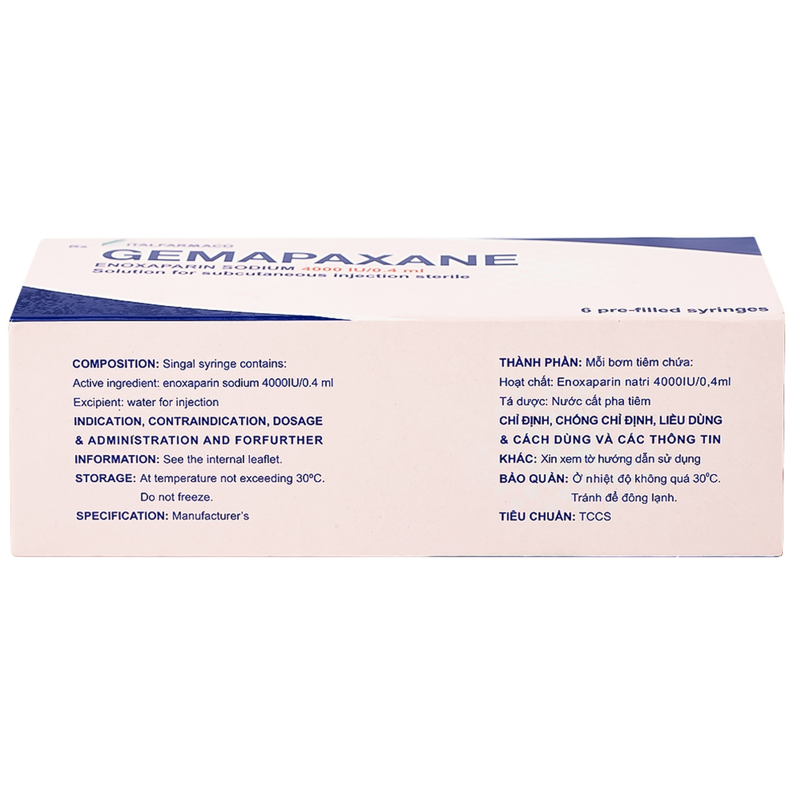 Thuốc tiêm Gemapaxane 4000/0.4ml Italfarmaco dự phòng huyết khối tĩnh mạch (6 bơm tiêm)