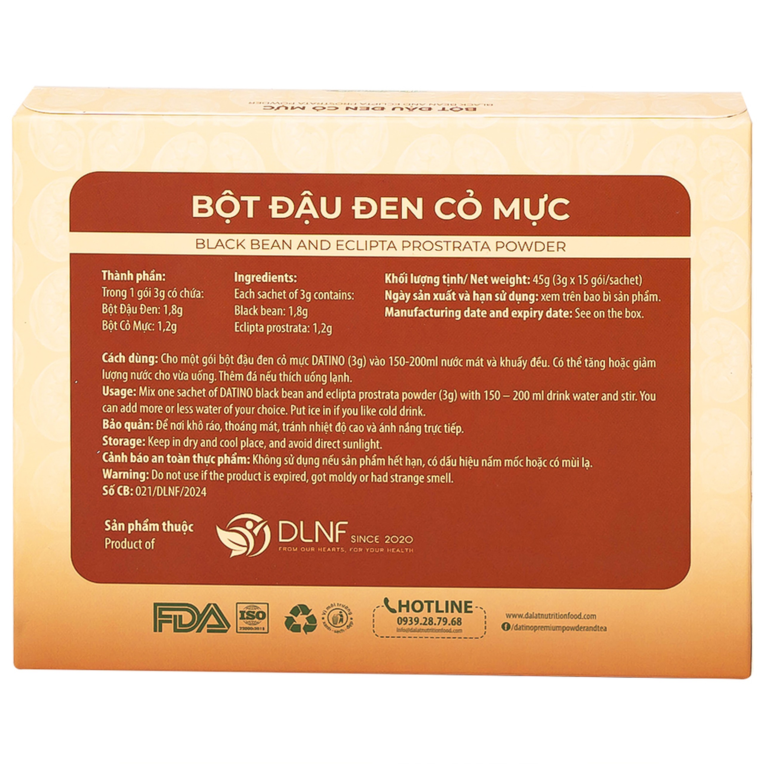 Bột Đậu Đen Cỏ Mực Nguyên Chất Datino (15 gói x 3g)