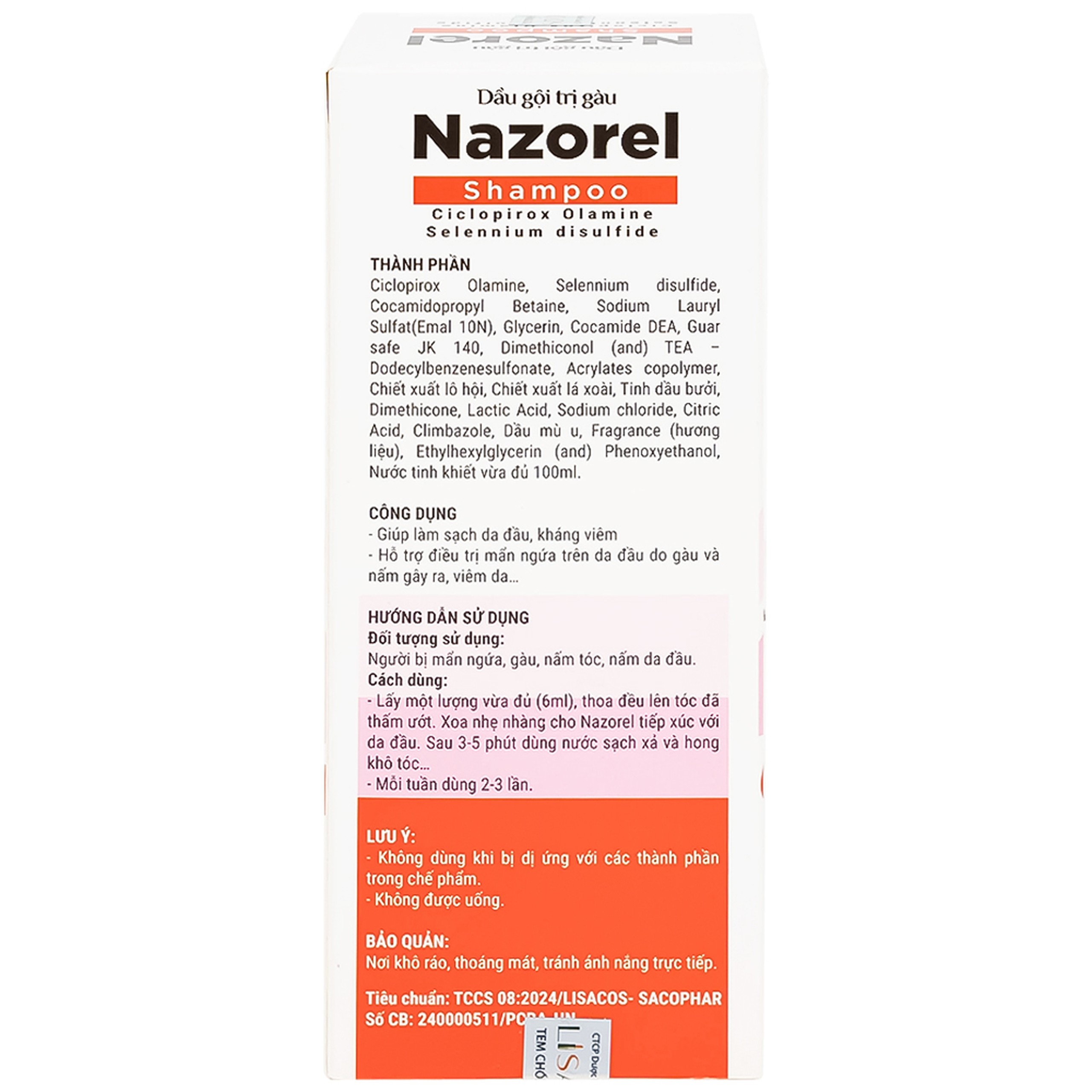 Dầu gội sạch gàu, giảm ngứa Nazorel shampoo 100ml