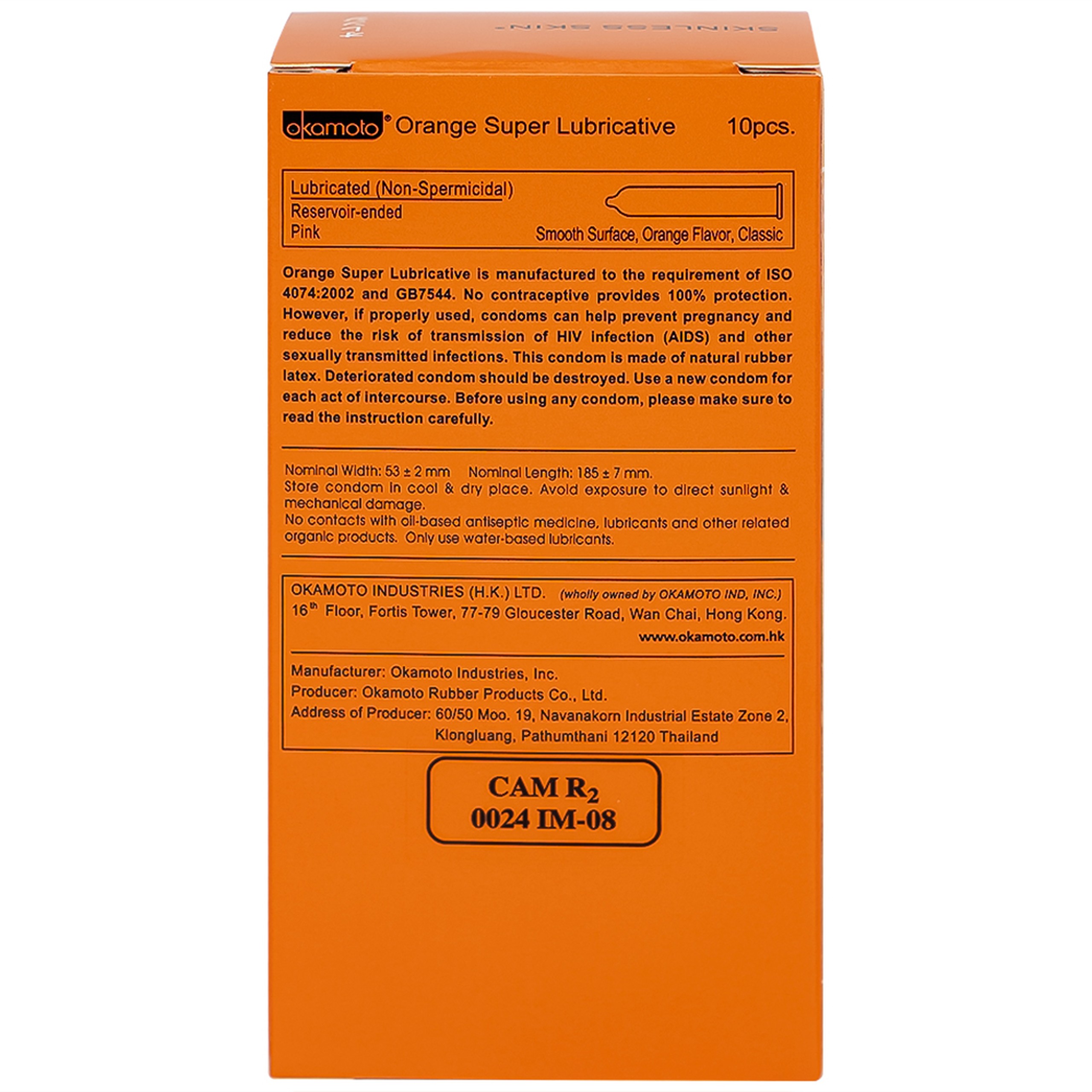 Bao cao su Okamoto Skinless skin Orange mềm mại, dẻo dai (10 cái)
