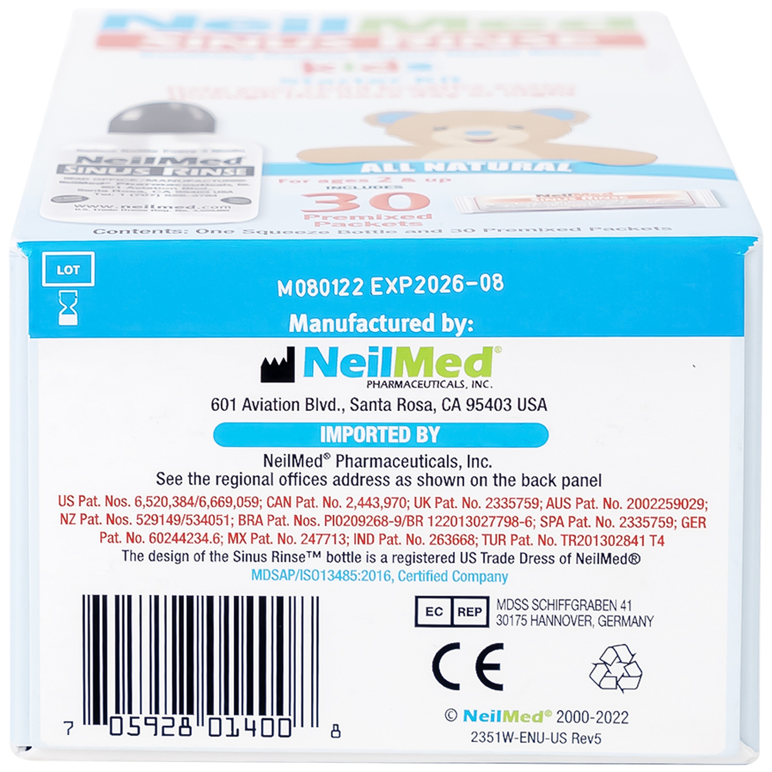 Bộ rửa mũi trẻ em Neilmed Pediatric Starter kit (1 bình + 30 gói) dùng cho trẻ từ 4 đến 10 tuổi