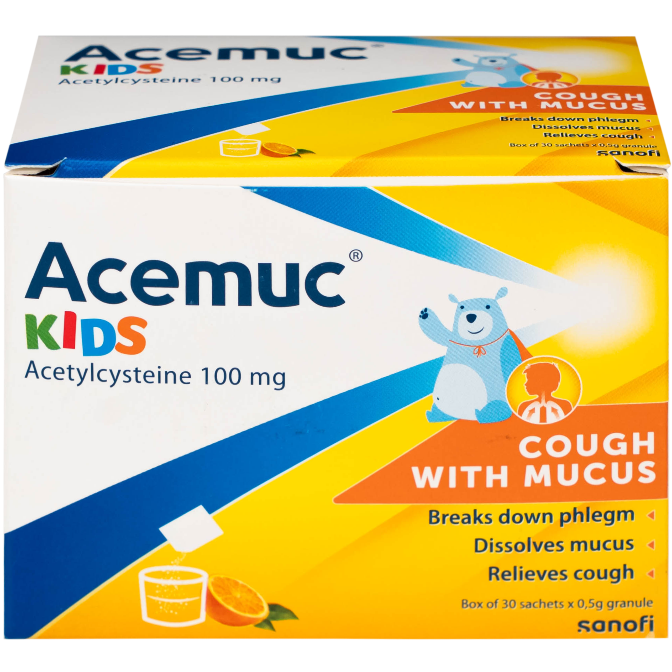 Thuốc cốm Acemuc Kids 100mg Sanofi long đàm, tiêu nhầy, giảm ho (30 gói x 0.5g)