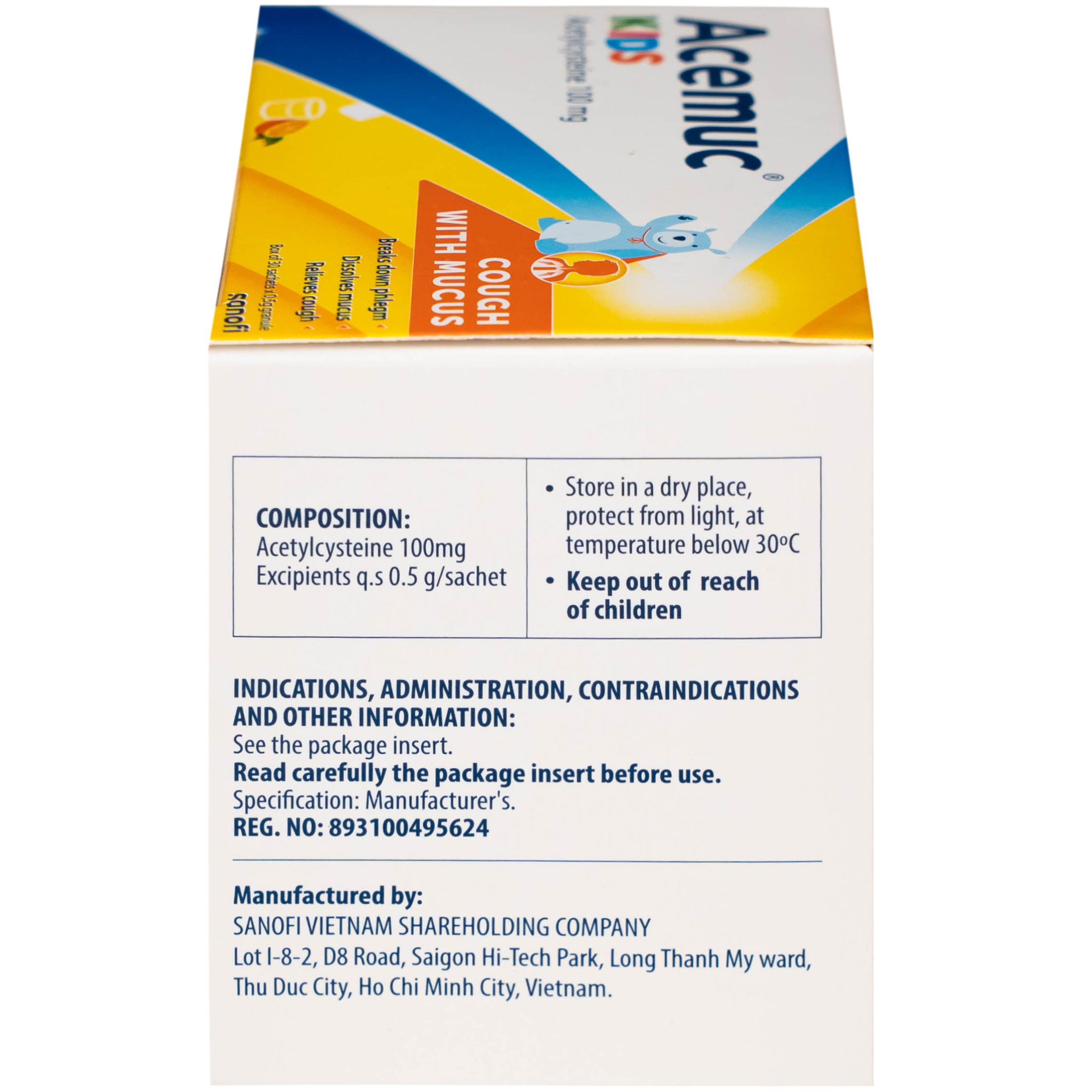 Thuốc cốm Acemuc Kids 100mg Sanofi long đàm, tiêu nhầy, giảm ho (30 gói x 0.5g)