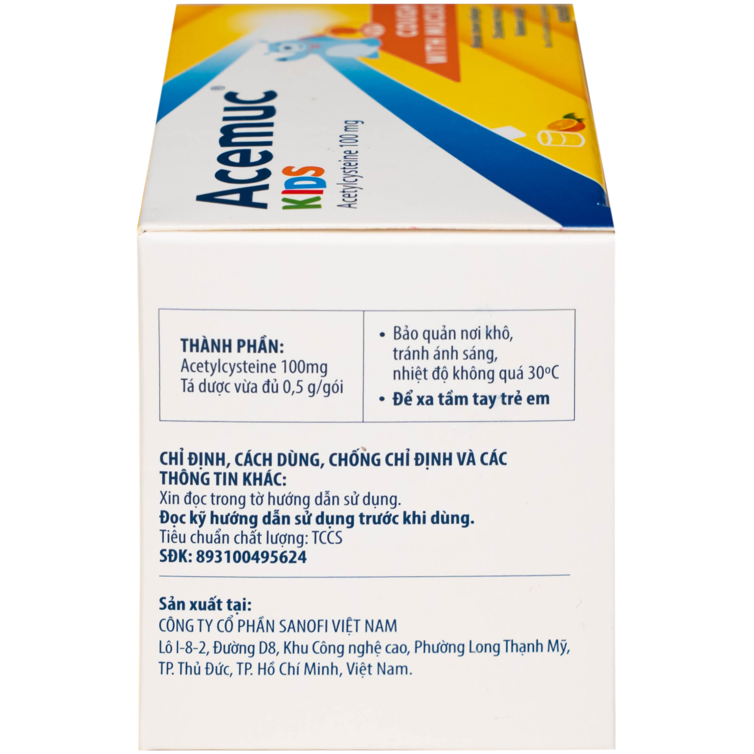 Thuốc cốm Acemuc Kids 100mg Sanofi long đàm, tiêu nhầy, giảm ho (30 gói x 0.5g)