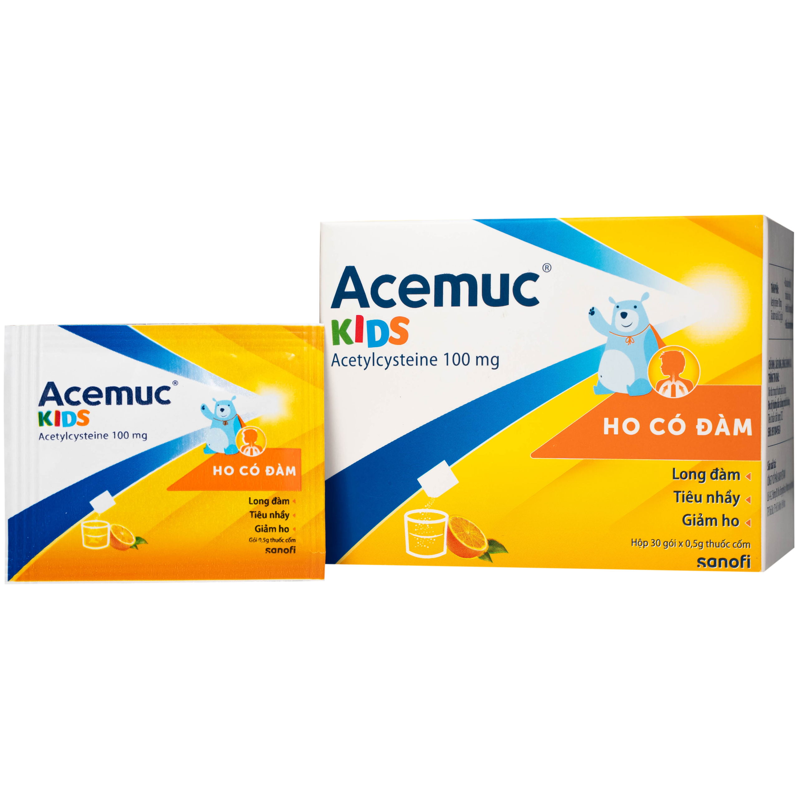 Thuốc cốm Acemuc Kids 100mg Sanofi long đàm, tiêu nhầy, giảm ho (30 gói x 0.5g)