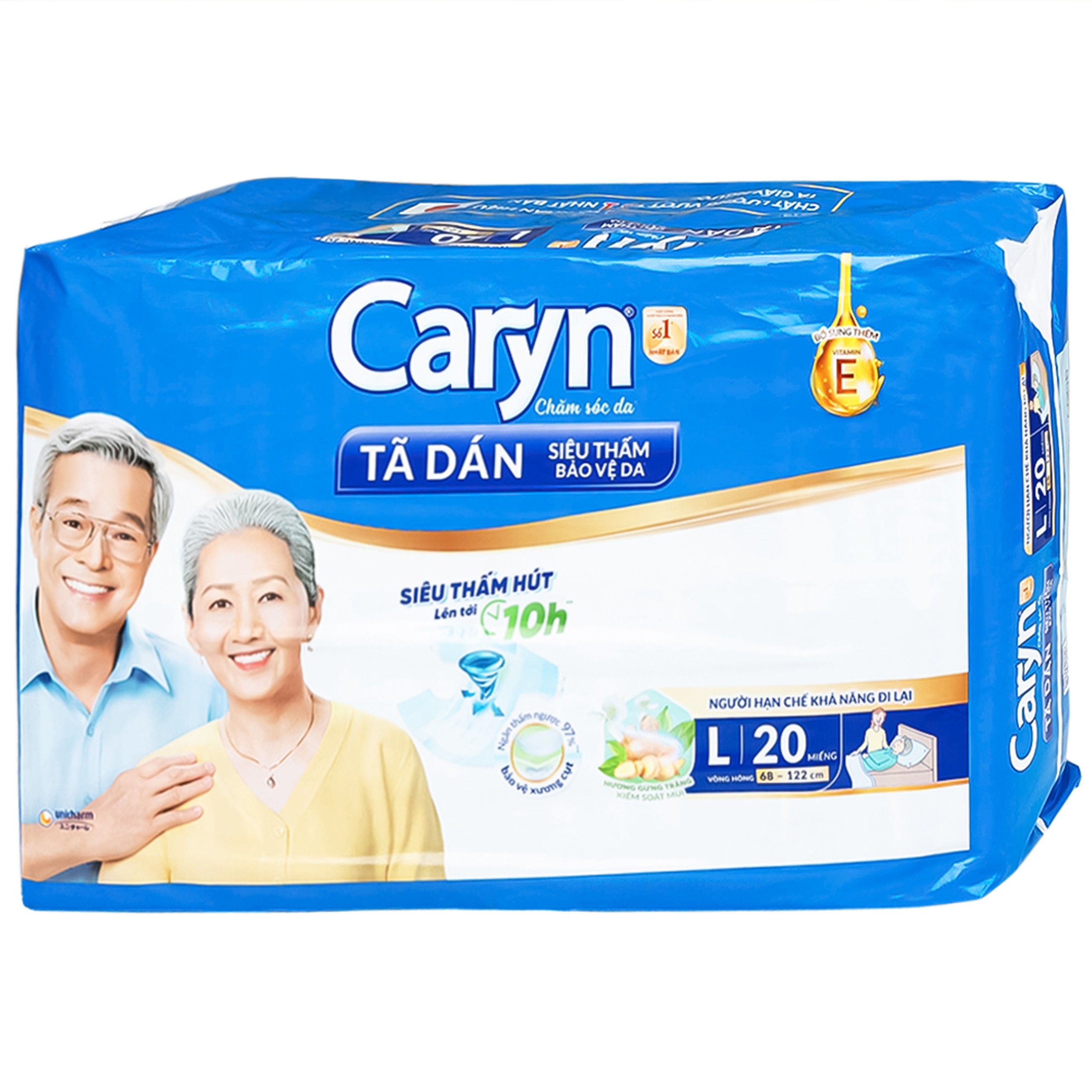 Tã dán người lớn Caryn siêu thấm size L20, vòng hông 68 x 122cm (20 miếng)