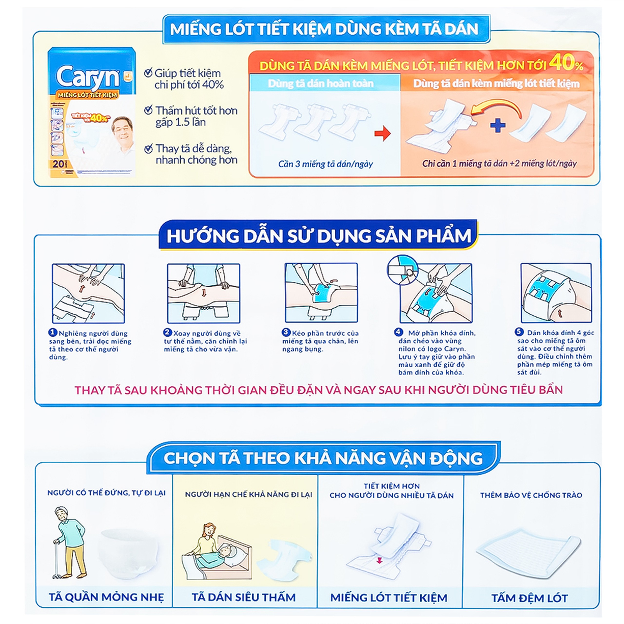 Tã dán người lớn Caryn siêu thấm size L20, vòng hông 68 x 122cm (20 miếng)