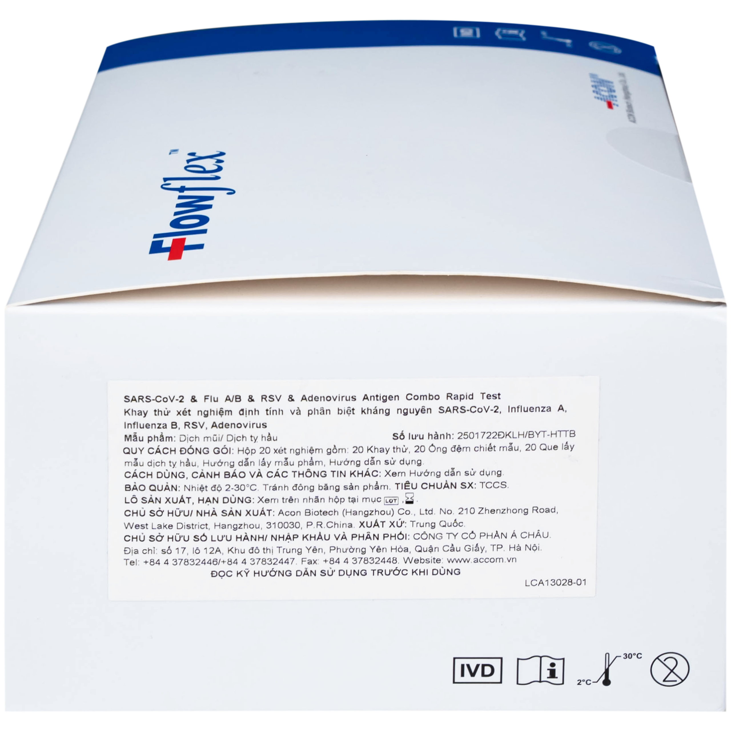 Kit test cúm A/B, Covid, RSV, ADV Flowflex (20 kít)