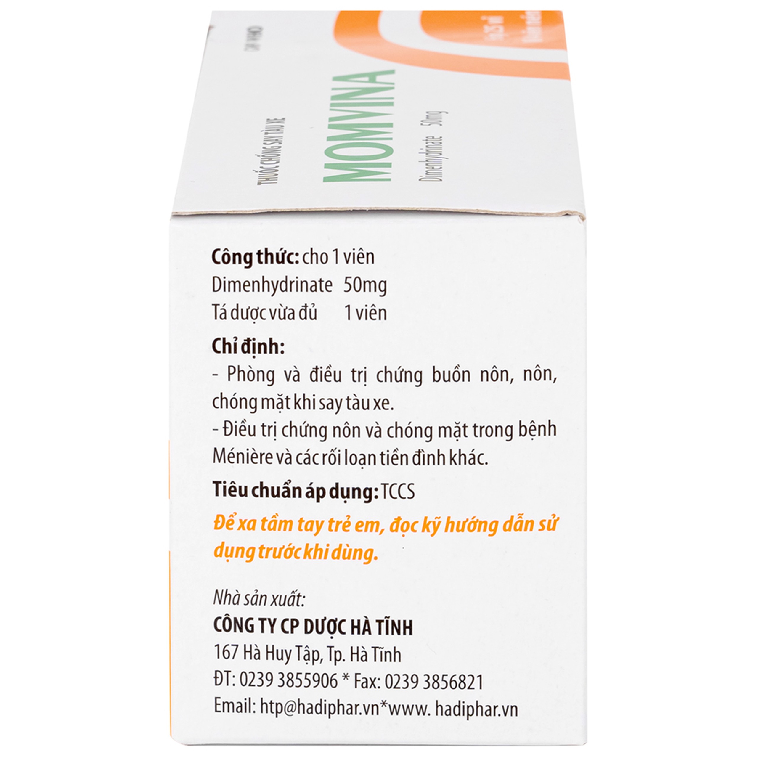 Thuốc chống say tàu xe Momvina Hadiphar điều trị chứng buồn nôn, nôn, chóng mặt (25 vỉ x 4 viên)