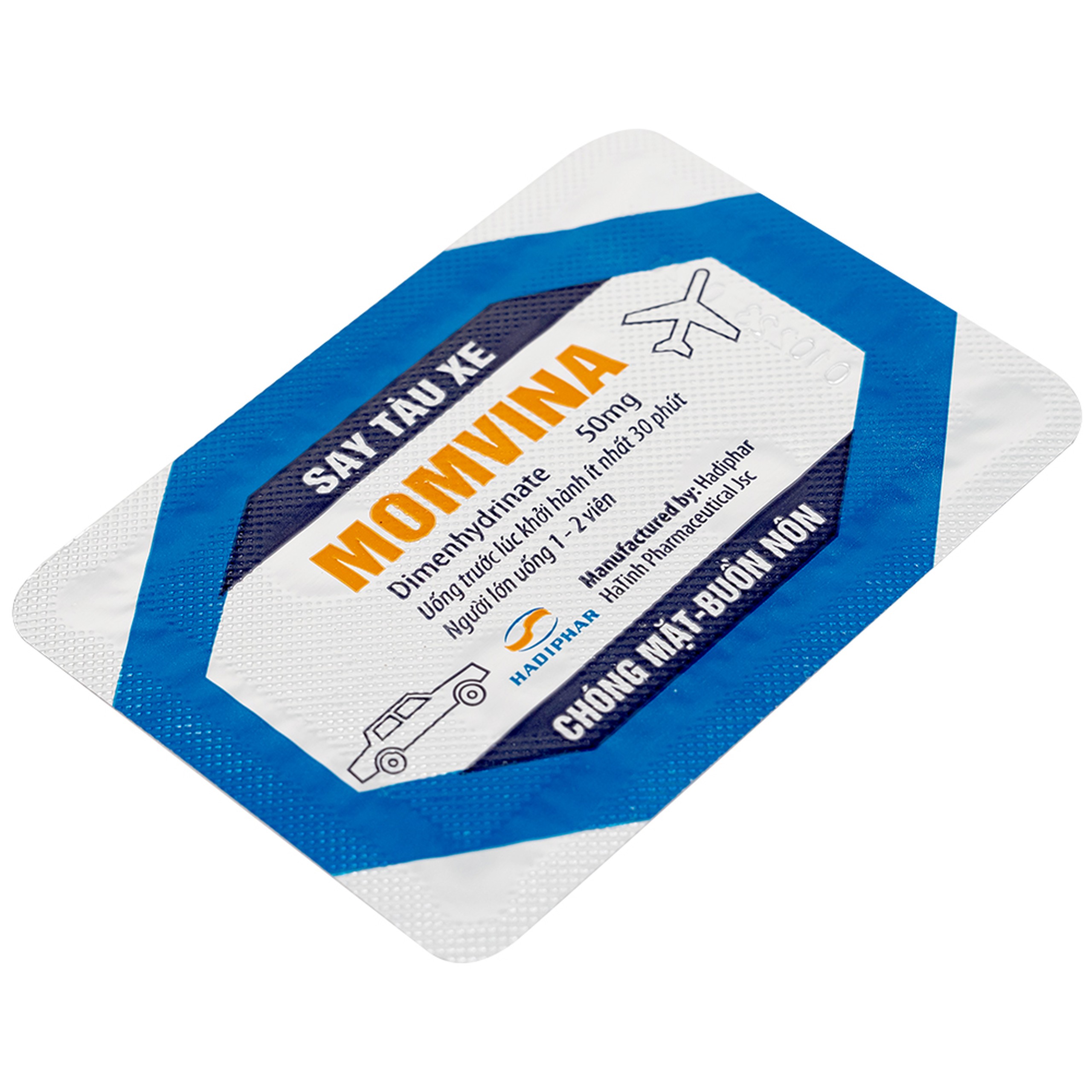 Thuốc chống say tàu xe Momvina Hadiphar điều trị chứng buồn nôn, nôn, chóng mặt (25 vỉ x 4 viên)