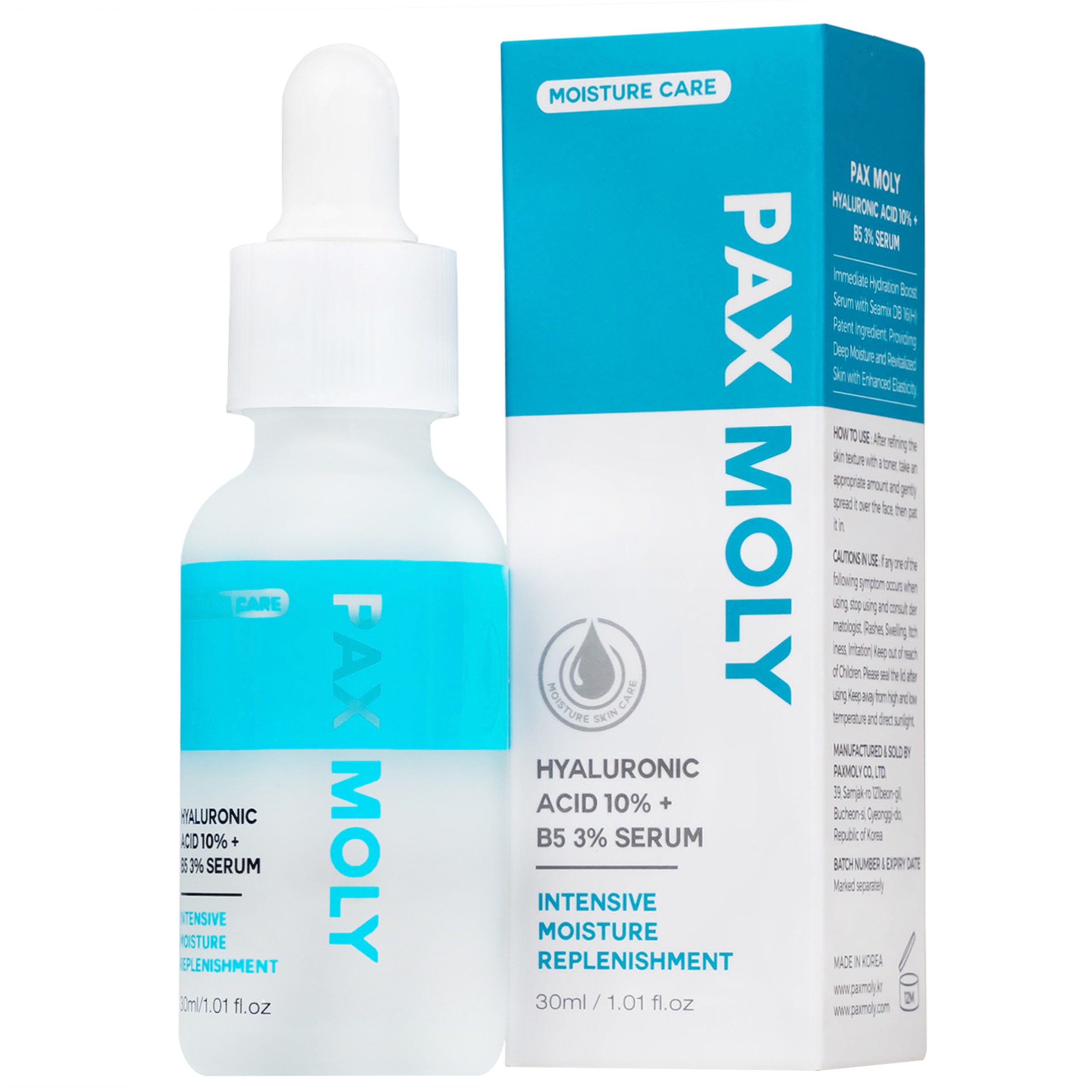 Tinh chất dưỡng ẩm Pax Moly Moisture Serum (Blue) giúp da mềm mịn, cải thiện độ đàn hồi (30ml)