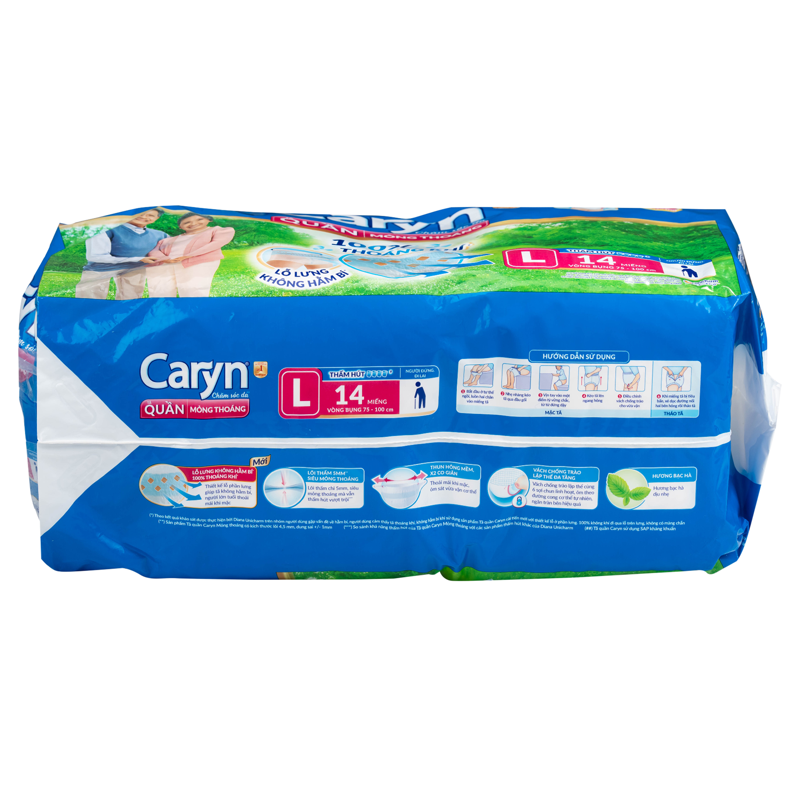Tã quần người lớn Caryn mỏng nhẹ size L14 vòng bụng 75 x 100cm (14 miếng)