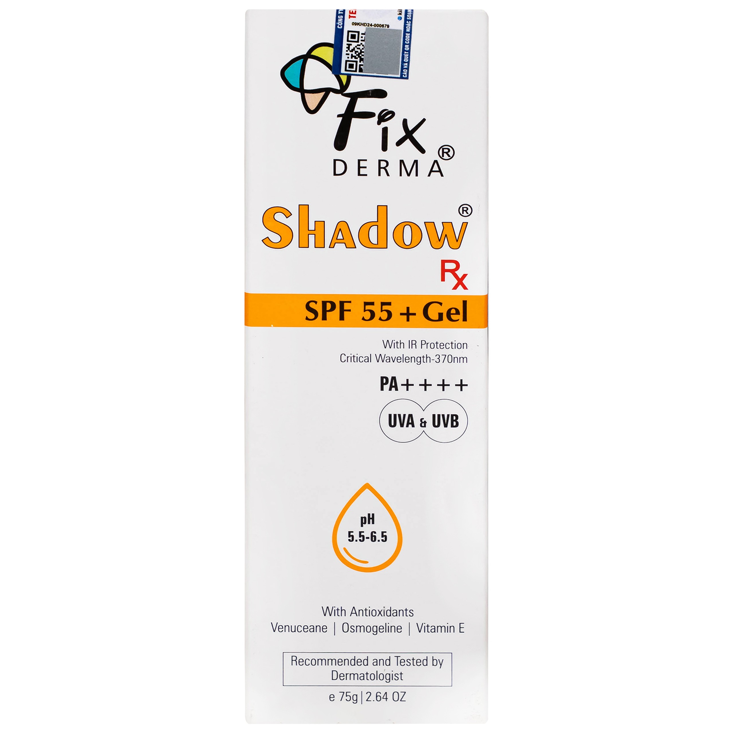 Gel chống nắng Fixderma Shadow SPF 55+ bảo vệ da khỏi tia UV, dưỡng ẩm (75g)