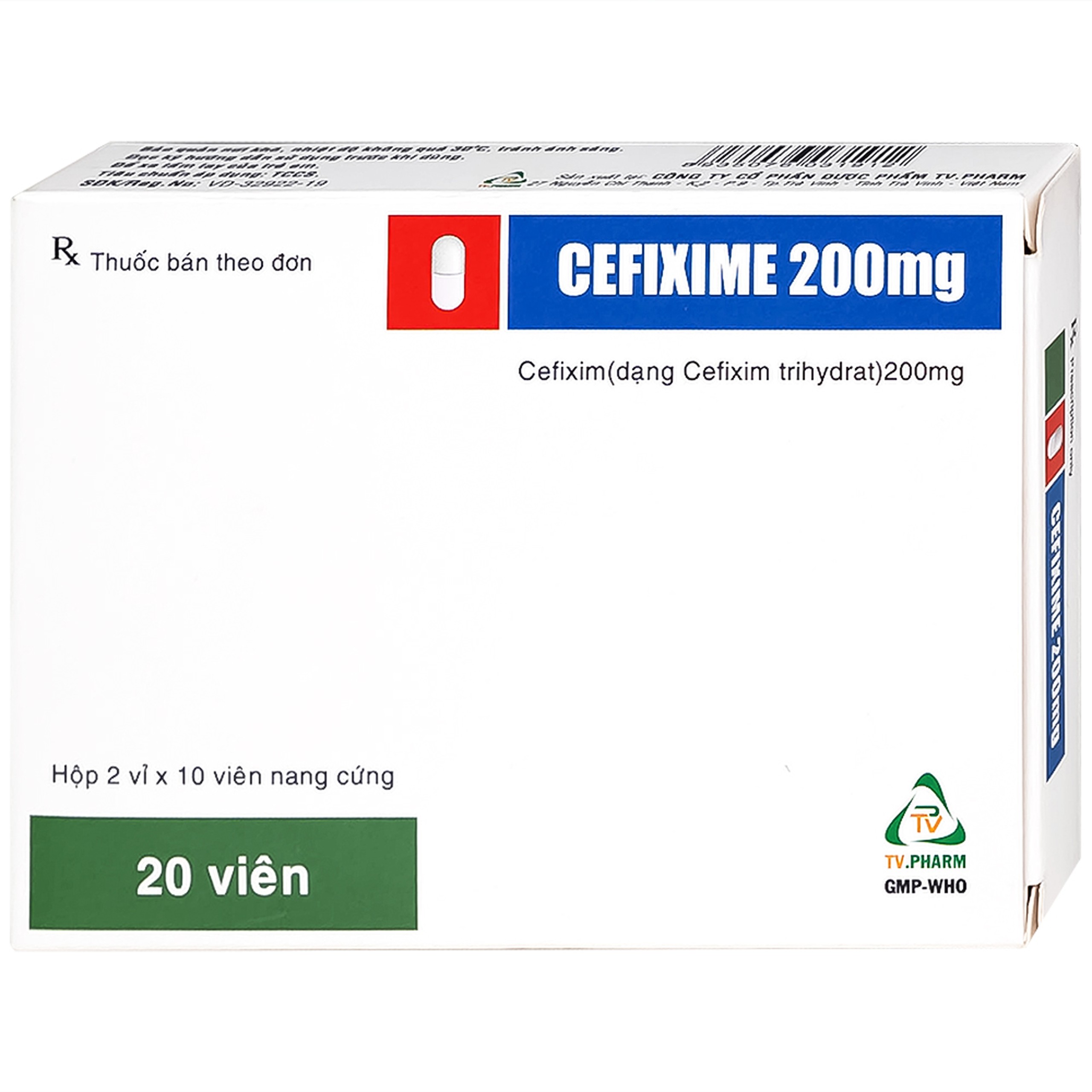 Thuốc Cefixime 200mg Tv.Pharma điều trị các bệnh nhiễm khuẩn đường niệu, viêm thận (2 vỉ x 10 viên)