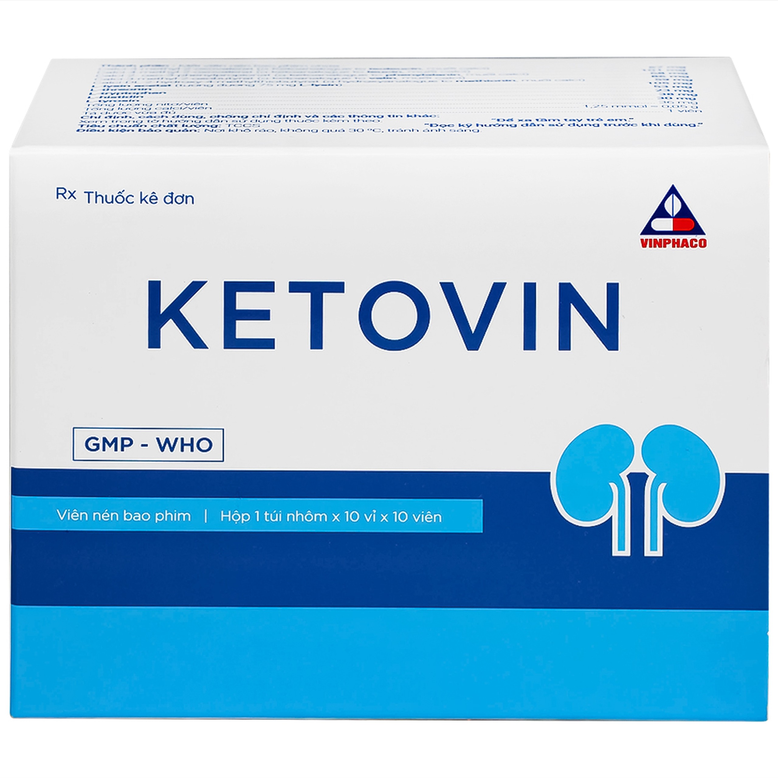 Thuốc Ketovin Vinphaco phòng ngừa và điều trị rối loạn chuyển hóa protein trong suy thận mạn (10 vỉ x 10 viên)