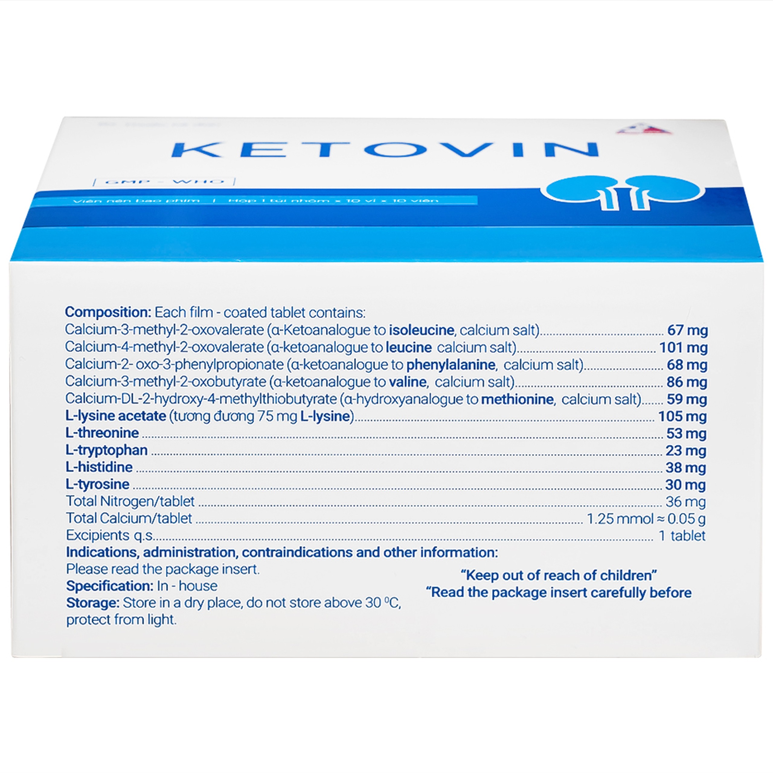 Thuốc Ketovin Vinphaco phòng ngừa và điều trị rối loạn chuyển hóa protein trong suy thận mạn (10 vỉ x 10 viên)