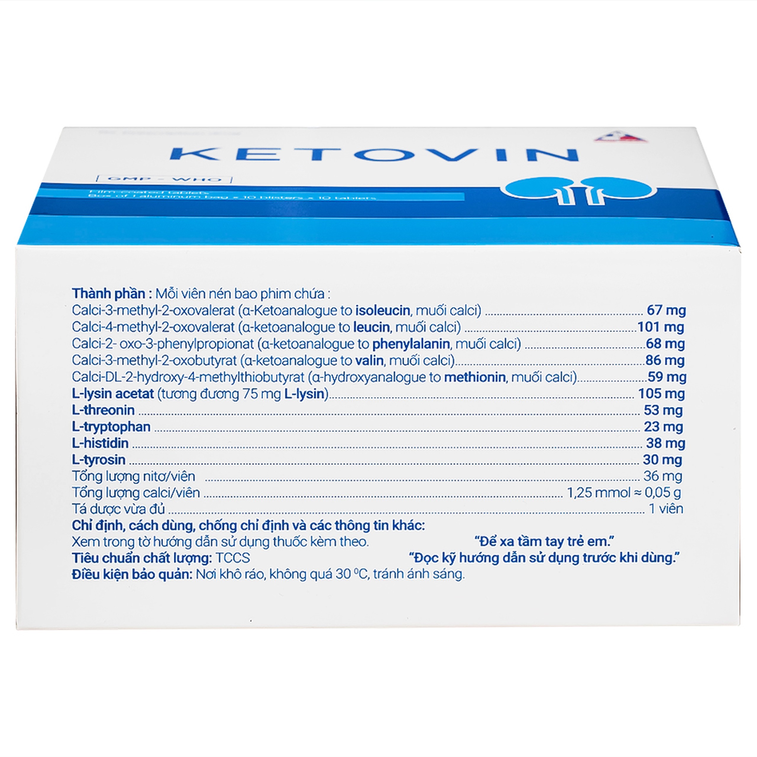 Thuốc Ketovin Vinphaco phòng ngừa và điều trị rối loạn chuyển hóa protein trong suy thận mạn (10 vỉ x 10 viên)
