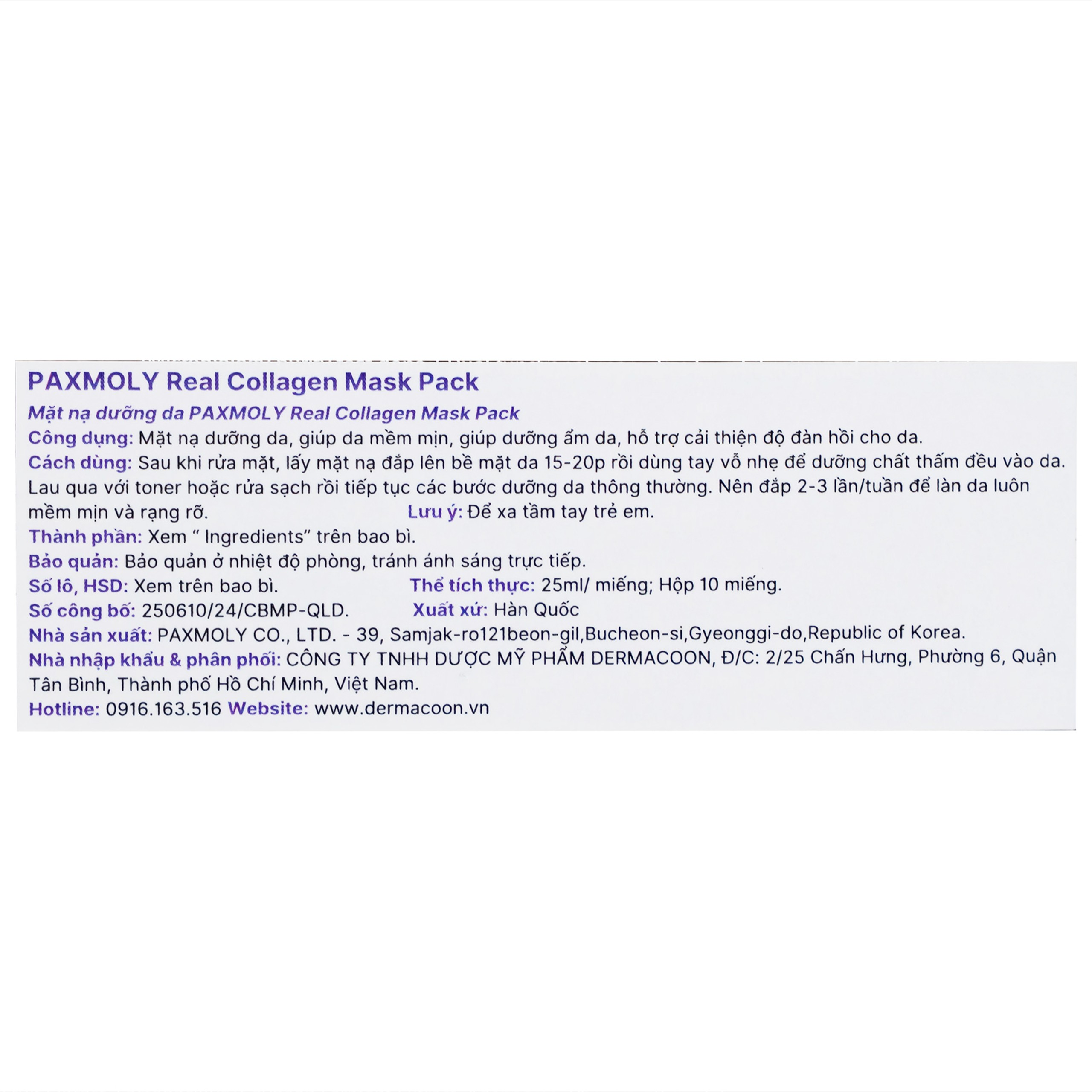 Mặt nạ dưỡng ẩm Pax Moly Real Collagen Mask Pack cải thiện độ đàn hồi da