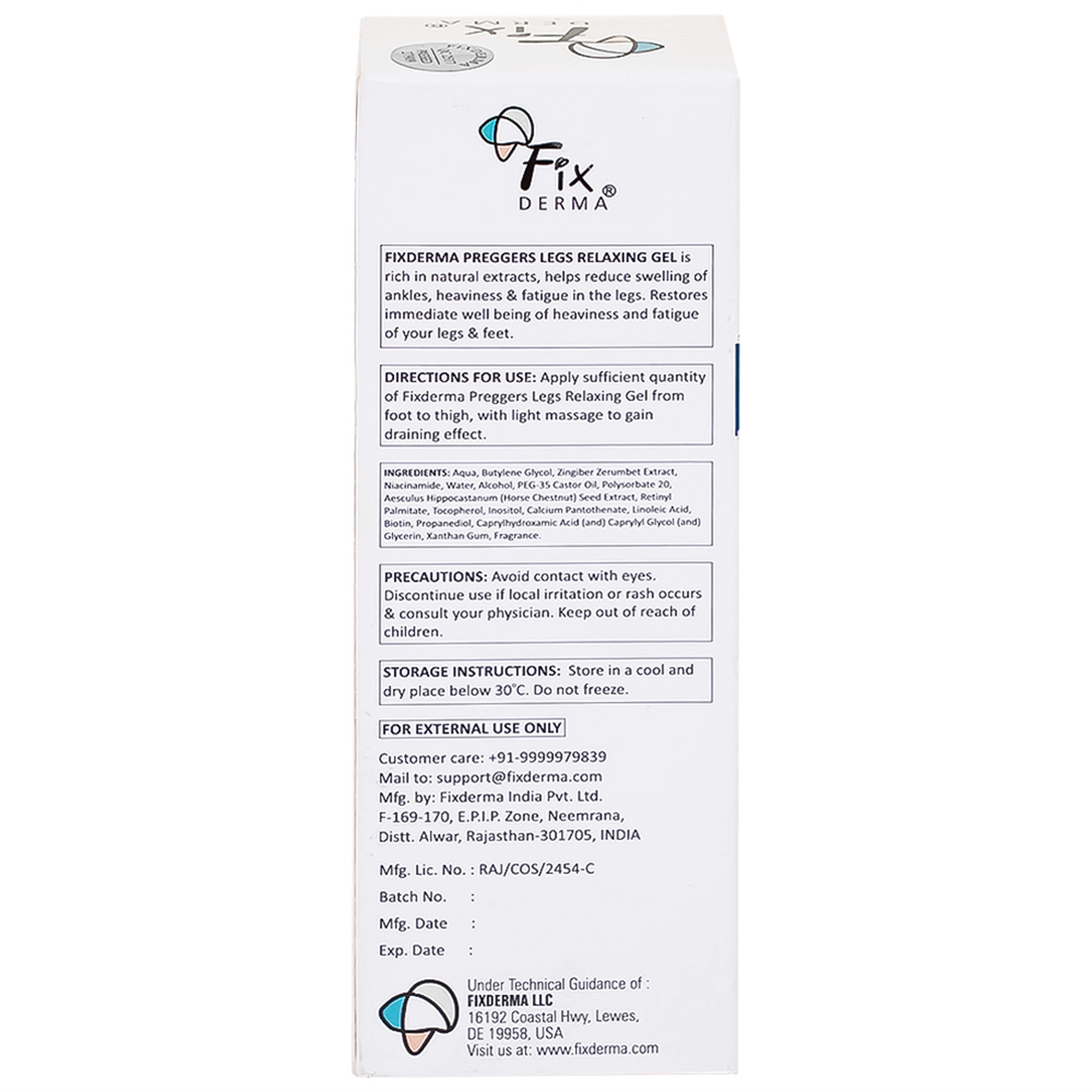 Gel dưỡng ẩm, ngừa giãn tĩnh mạch chân dành cho bà bầu Fixderma Preggers Leg Relaxing Gel 60g