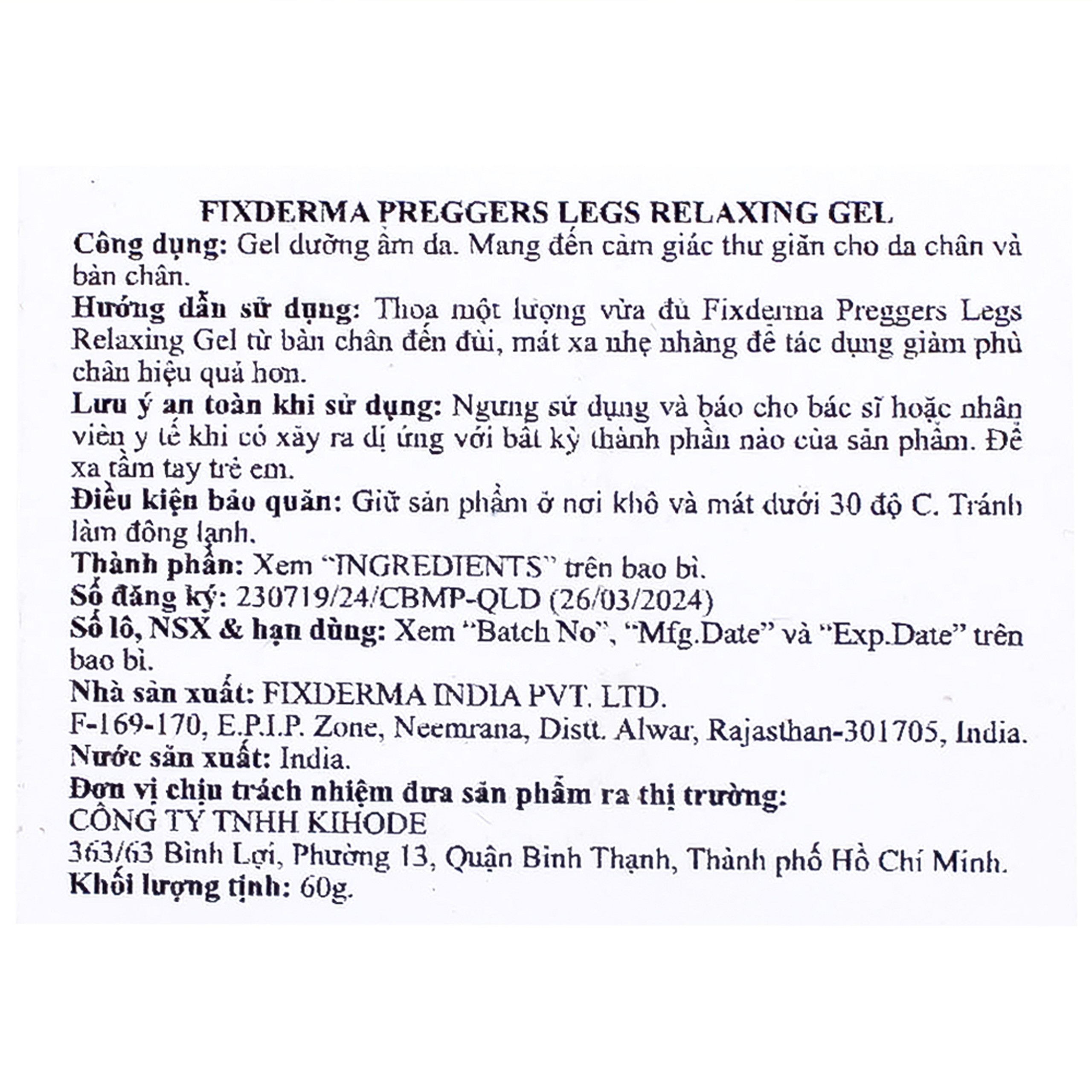 Gel dưỡng ẩm, ngừa giãn tĩnh mạch chân dành cho bà bầu Fixderma Preggers Leg Relaxing Gel 60g