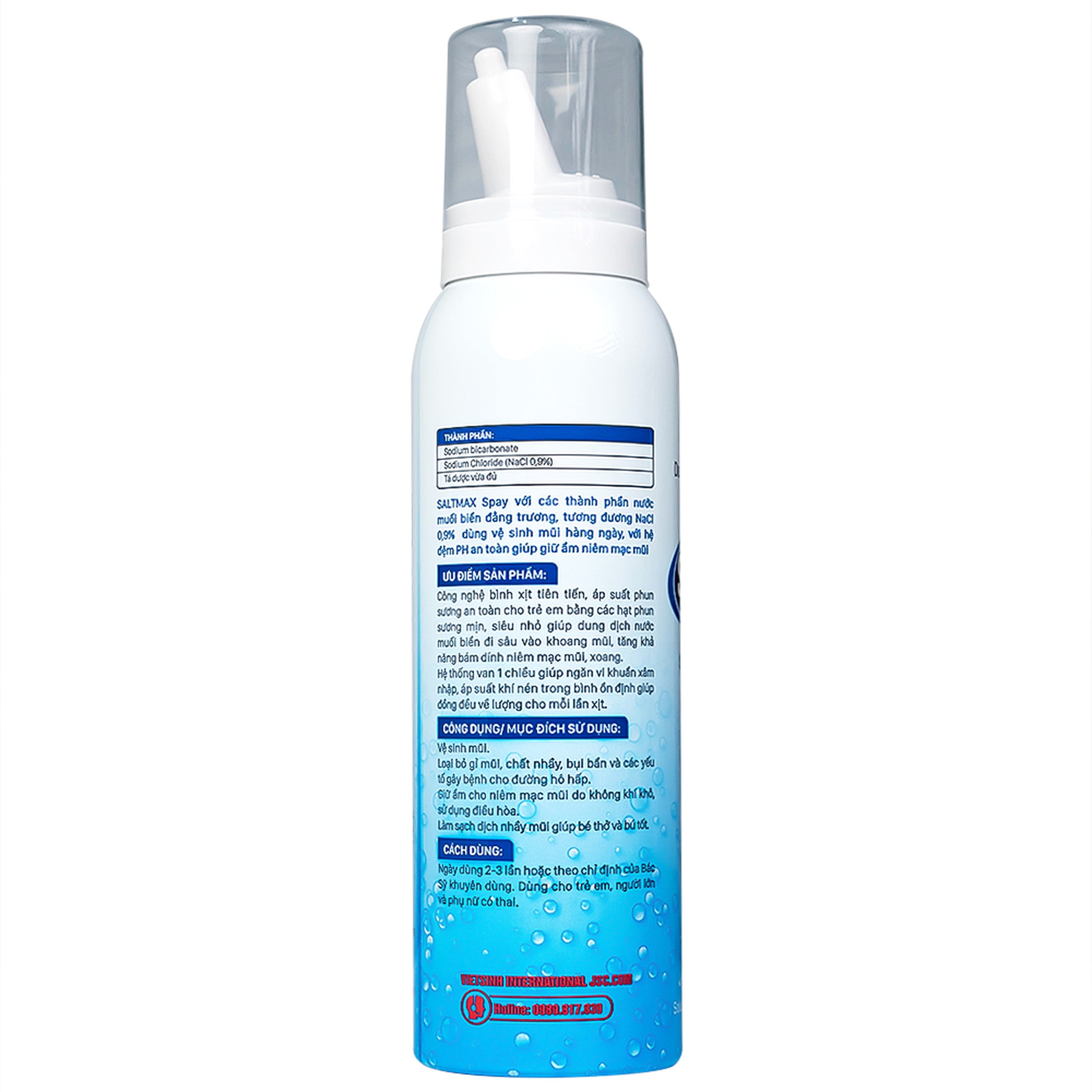 Xịt mũi Saltmax spay 100ml Việt Sinh giúp vệ sinh mũi, giữ ẩm niêm mạc mũi