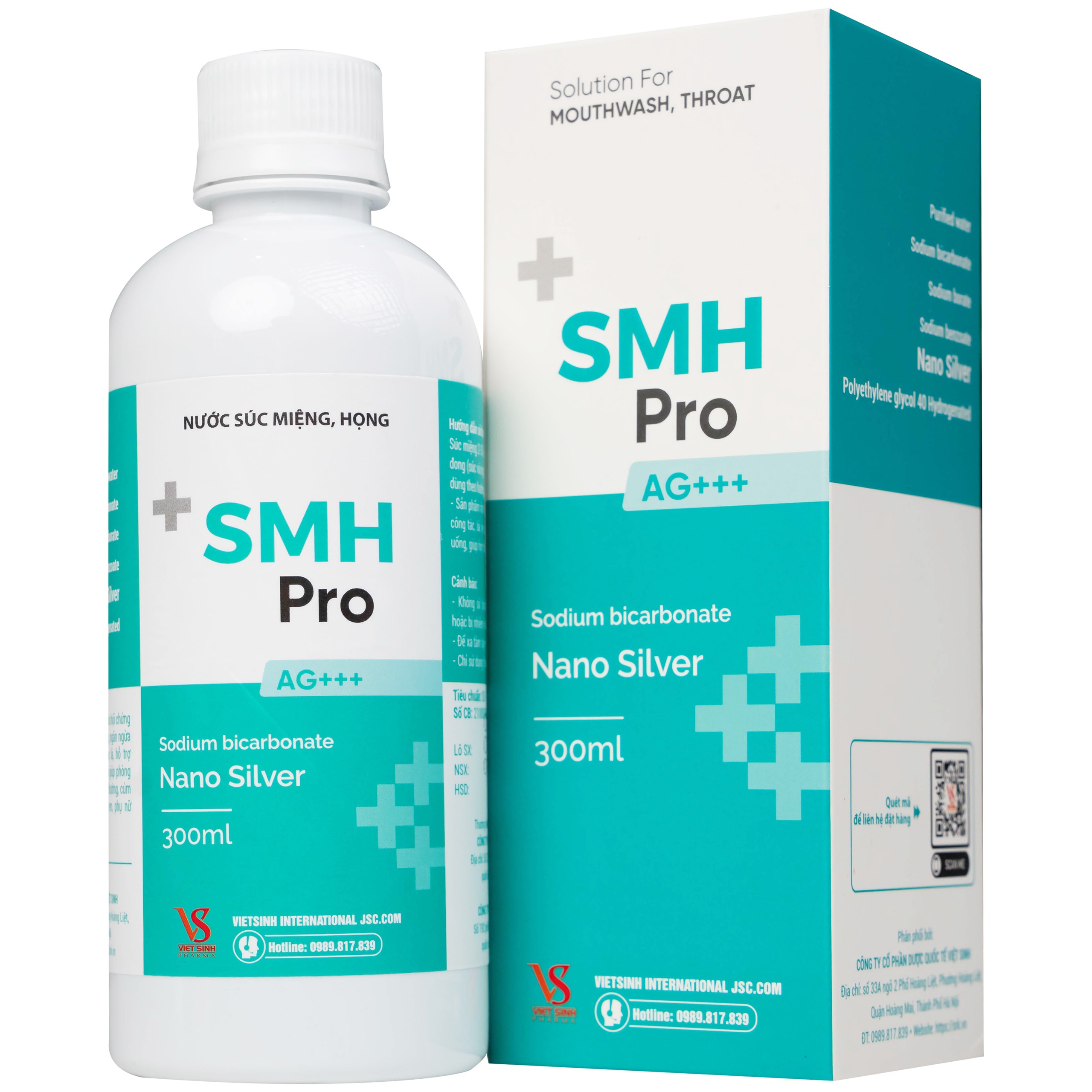 Nước súc miệng SMH Pro AG+++ 300ml Việt Sinh giúp vệ sinh răng, miệng, ngăn ngừa hôi miệng