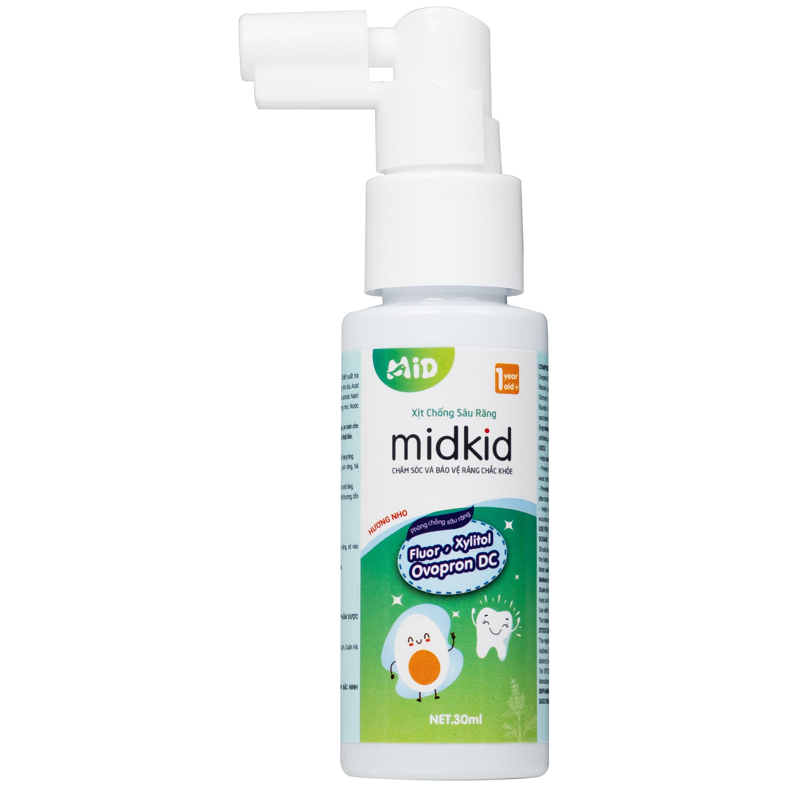 Xịt chống sâu răng Midkid hương nho 30ml giúp làm sạch khoang miệng, bảo vệ men răng