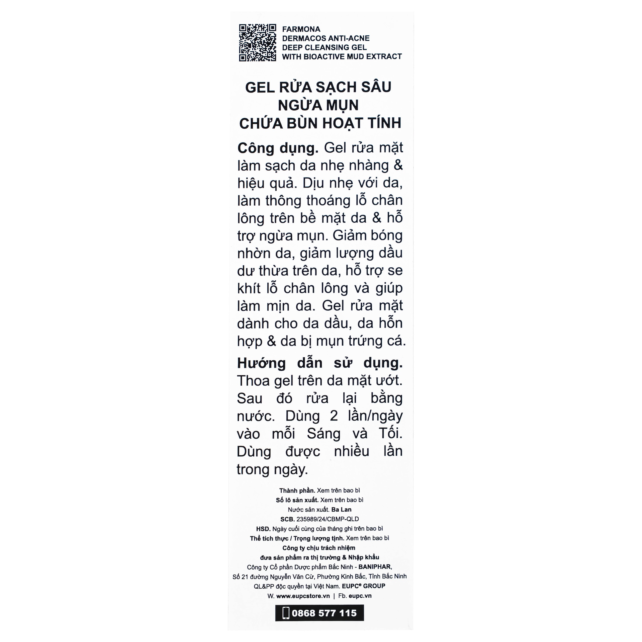 Gel rửa mặt ngừa mụn Dermacos Anti Acne Deep Cleansing150ml