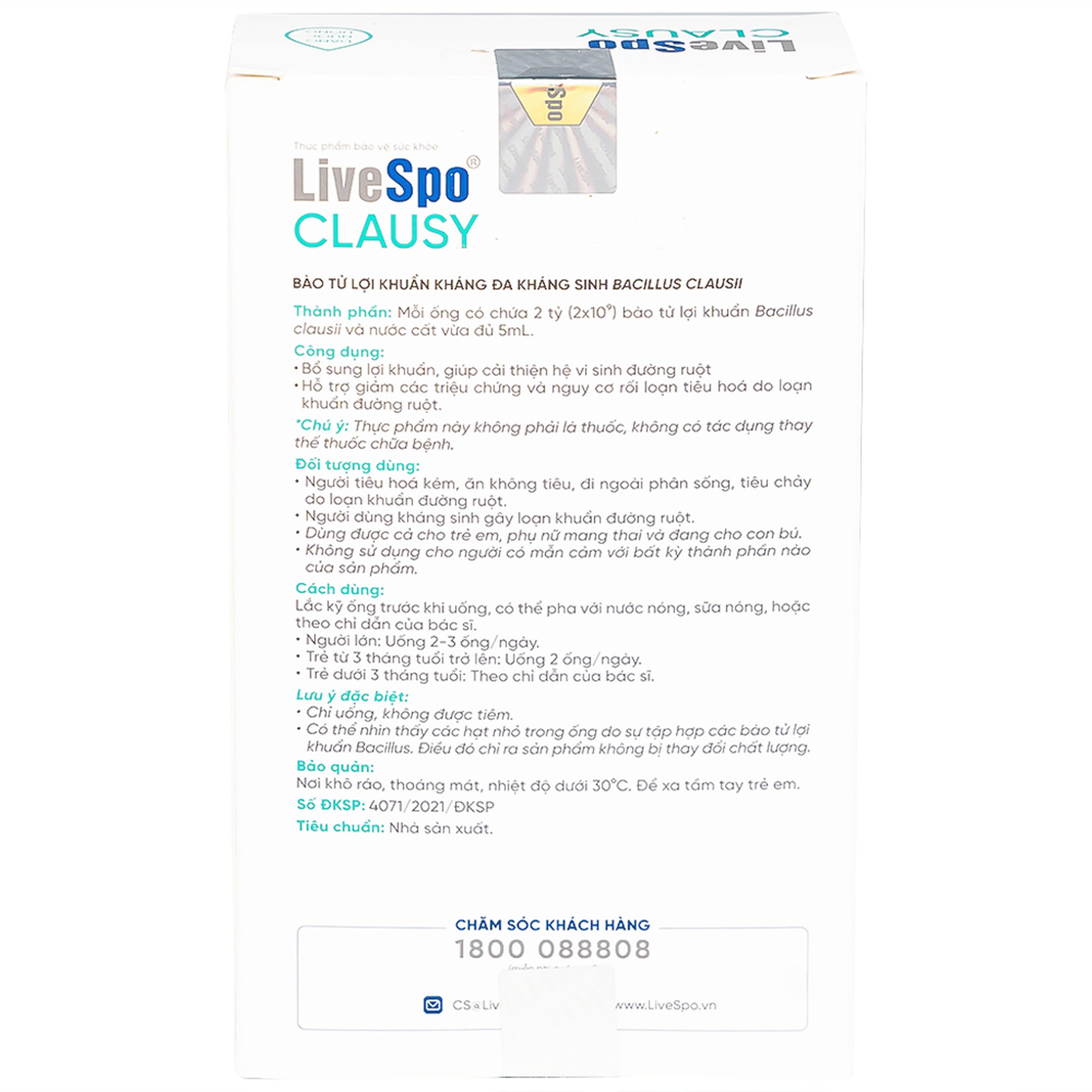 Dung dịch LiveSpo Clausy bổ sung lợi khuẩn, giúp cân bằng hệ vi sinh đường ruột (25 ống x 5ml)