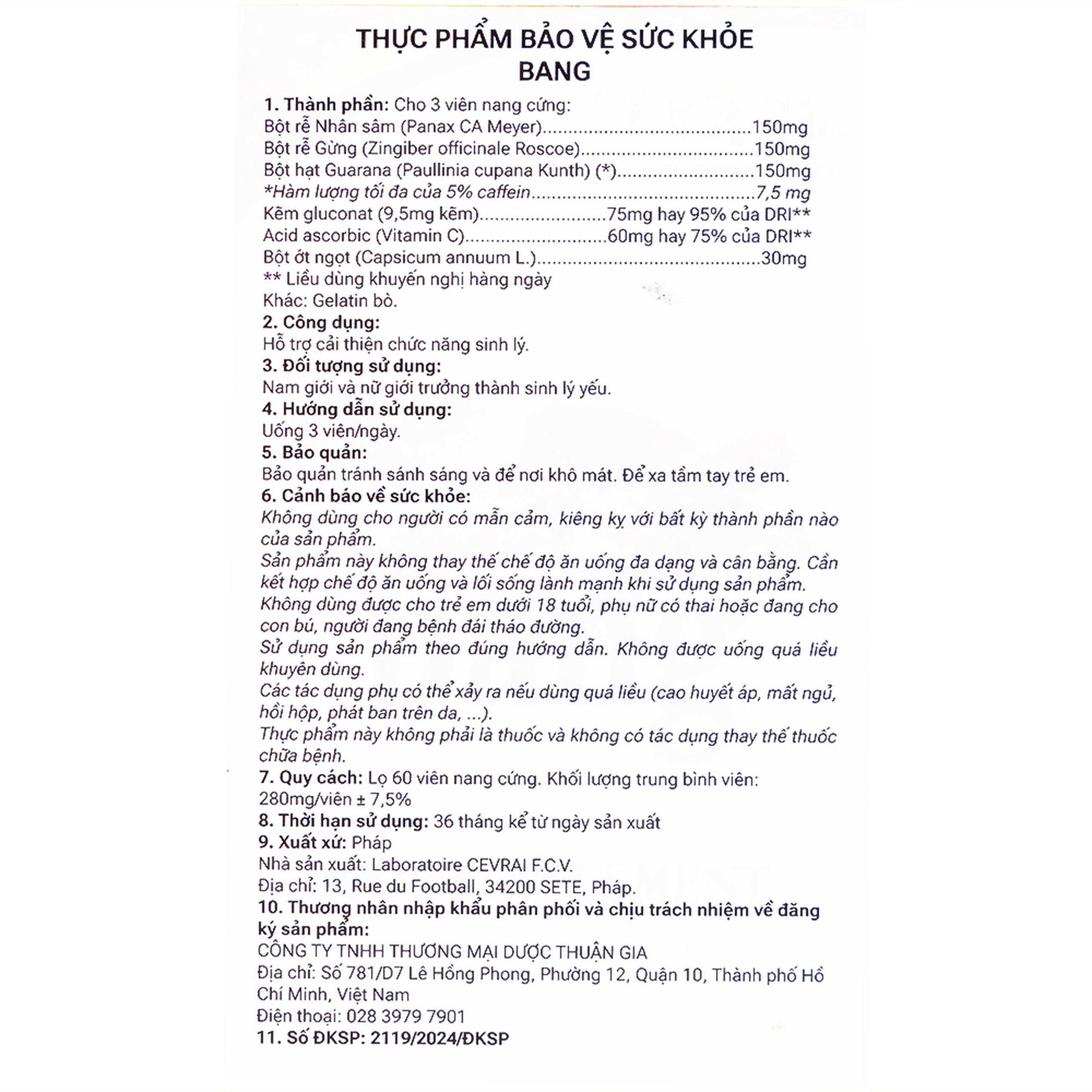 Viên nam lực Bang Cevrai cải thiện chức năng sinh lý nam giới (60 viên)