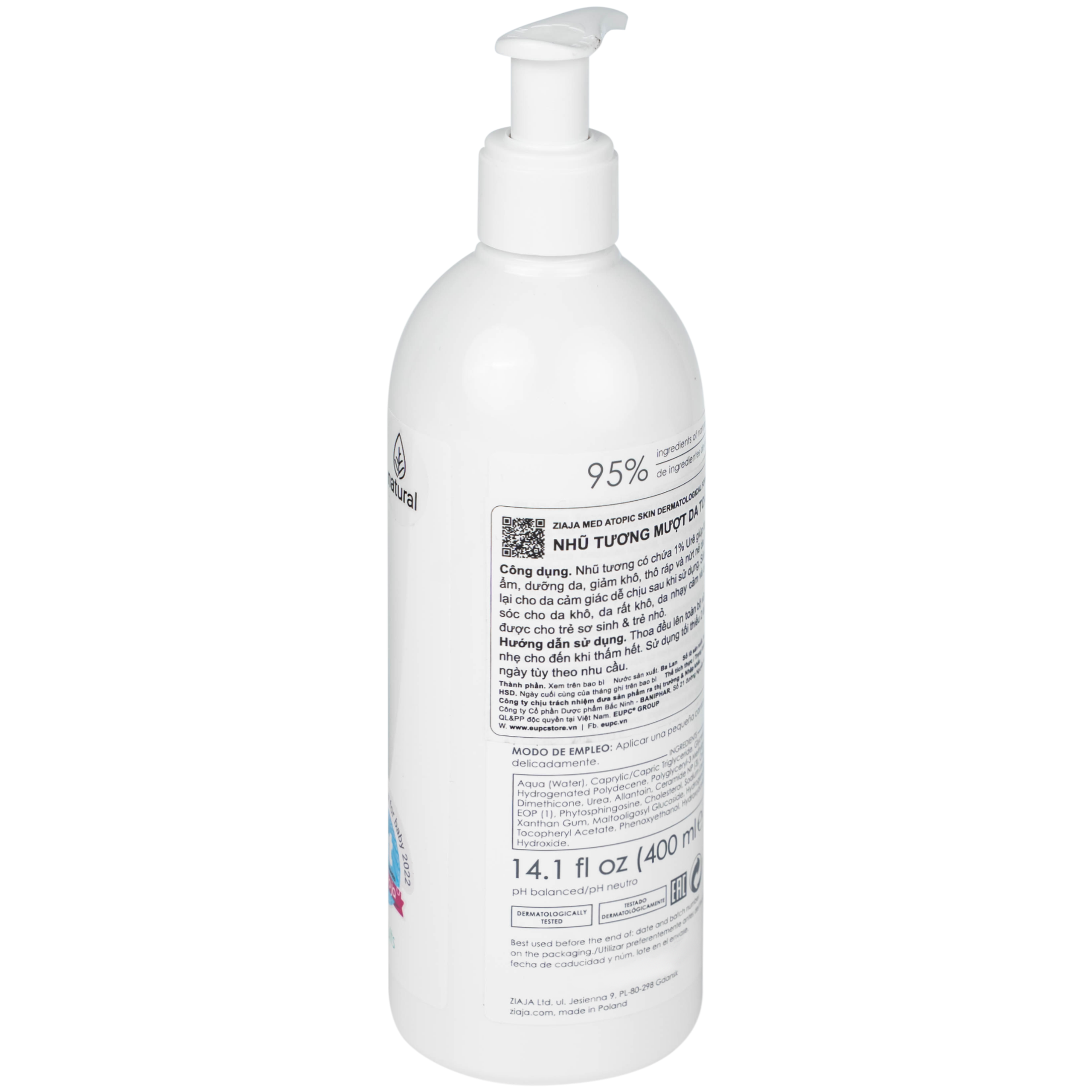 Nhũ tương dưỡng ẩm, làm mềm da Ziaja 1% urê Baniphar 400ml