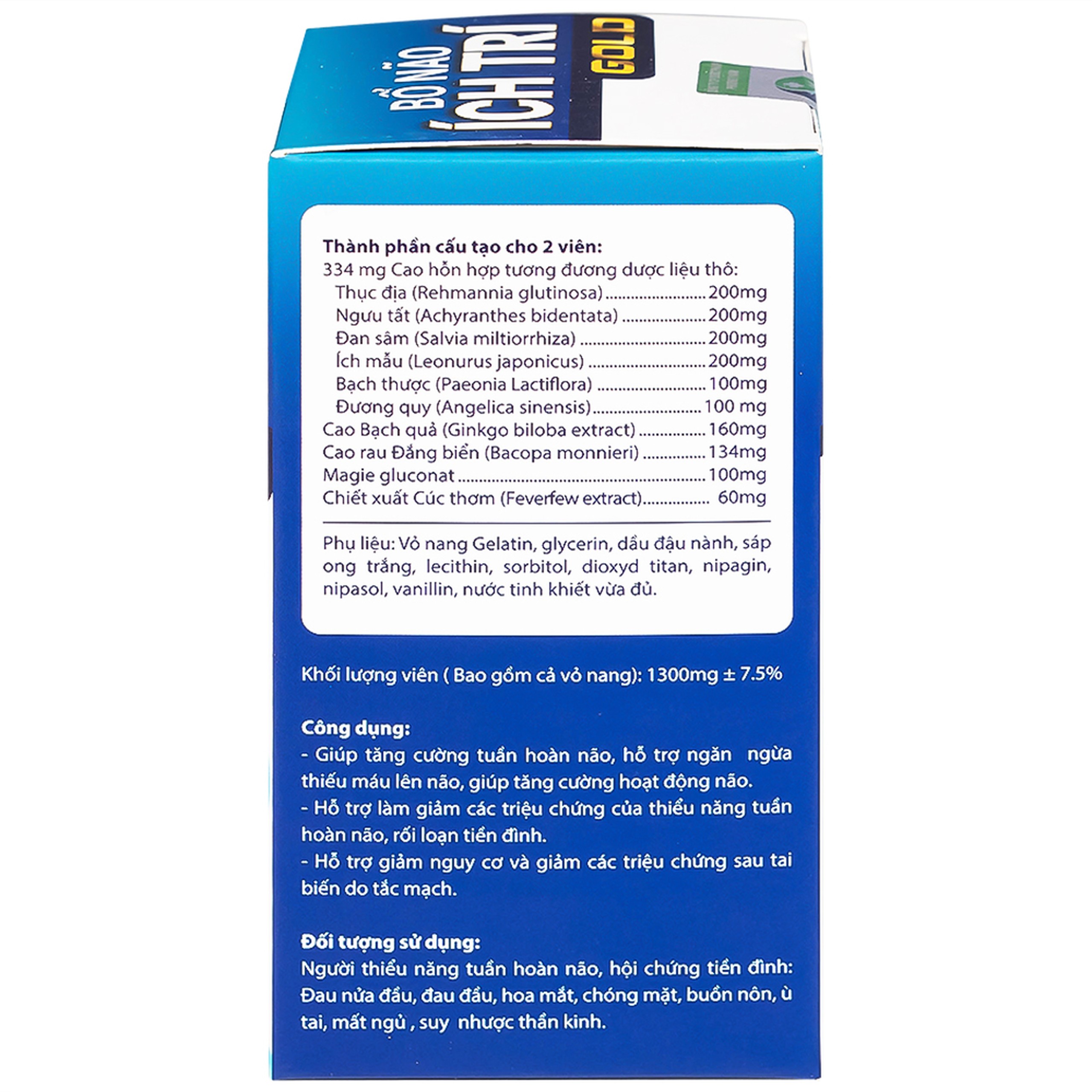 Viên uống Bổ Não Ích Trí Gold tăng cường tuần hoàn não (60 viên)