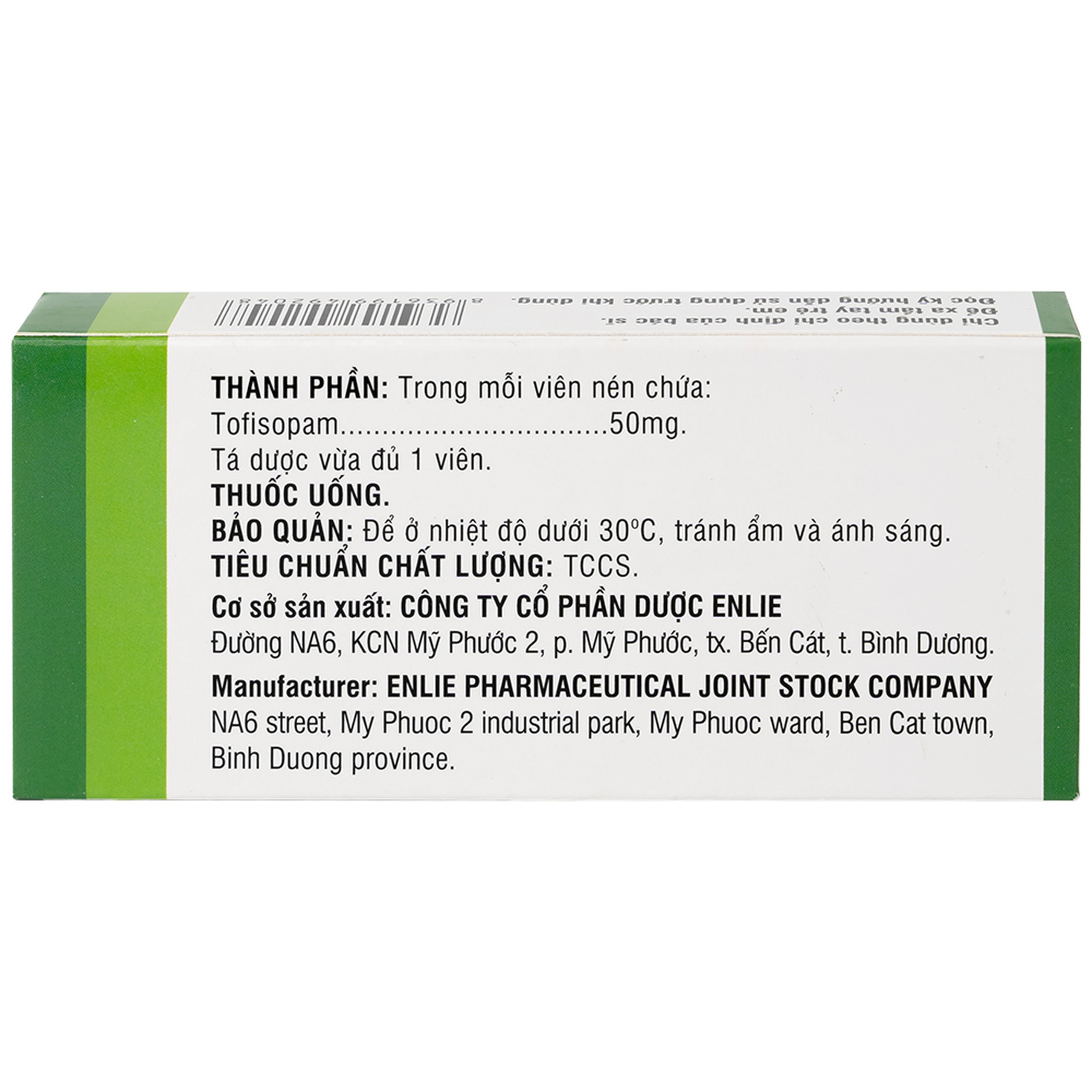Thuốc Diropam 50mg Enlie điều trị triệu chứng đau thắt ngực giả, tiền mê sảng (2 vỉ x 10 viên)