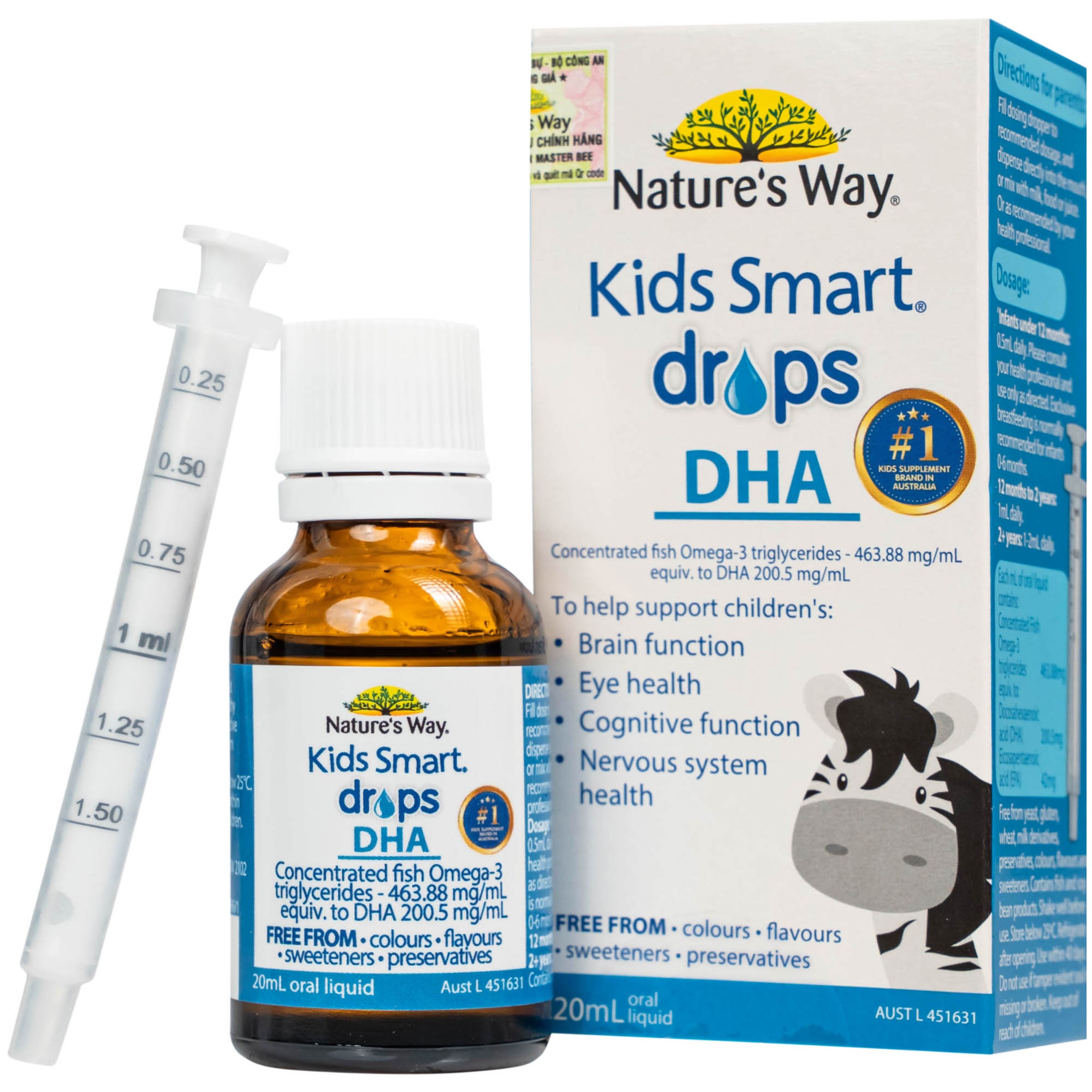 Siro Kids Smart Drops DHA 20ml Nature's Way thúc đẩy sự phát triển của não bộ và hệ thần kinh ở trẻ nhỏ