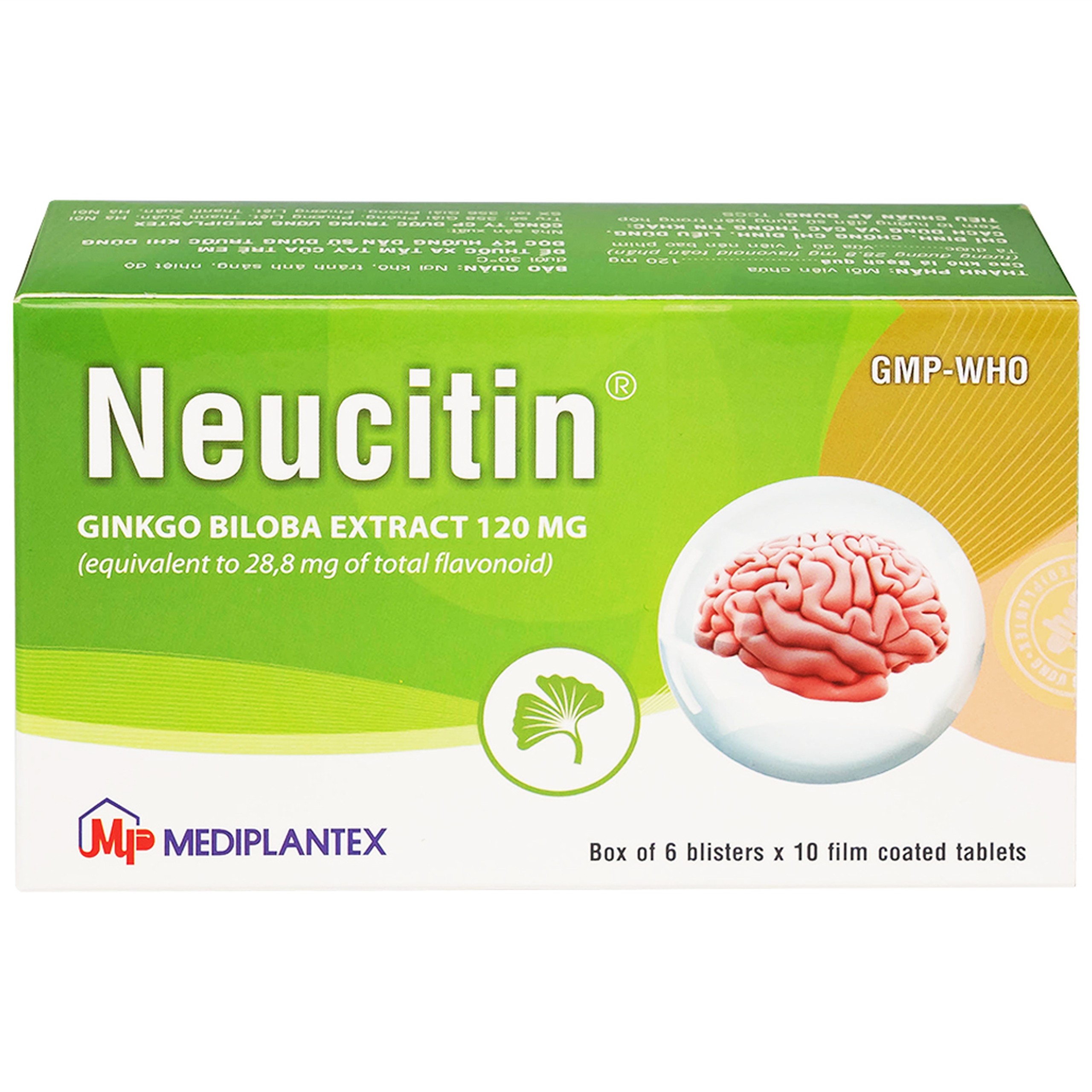 Thuốc Neucitin 120mg Mediplantex điều trị mất trí nhớ ngắn hạn (6 vỉ x 10 viên)