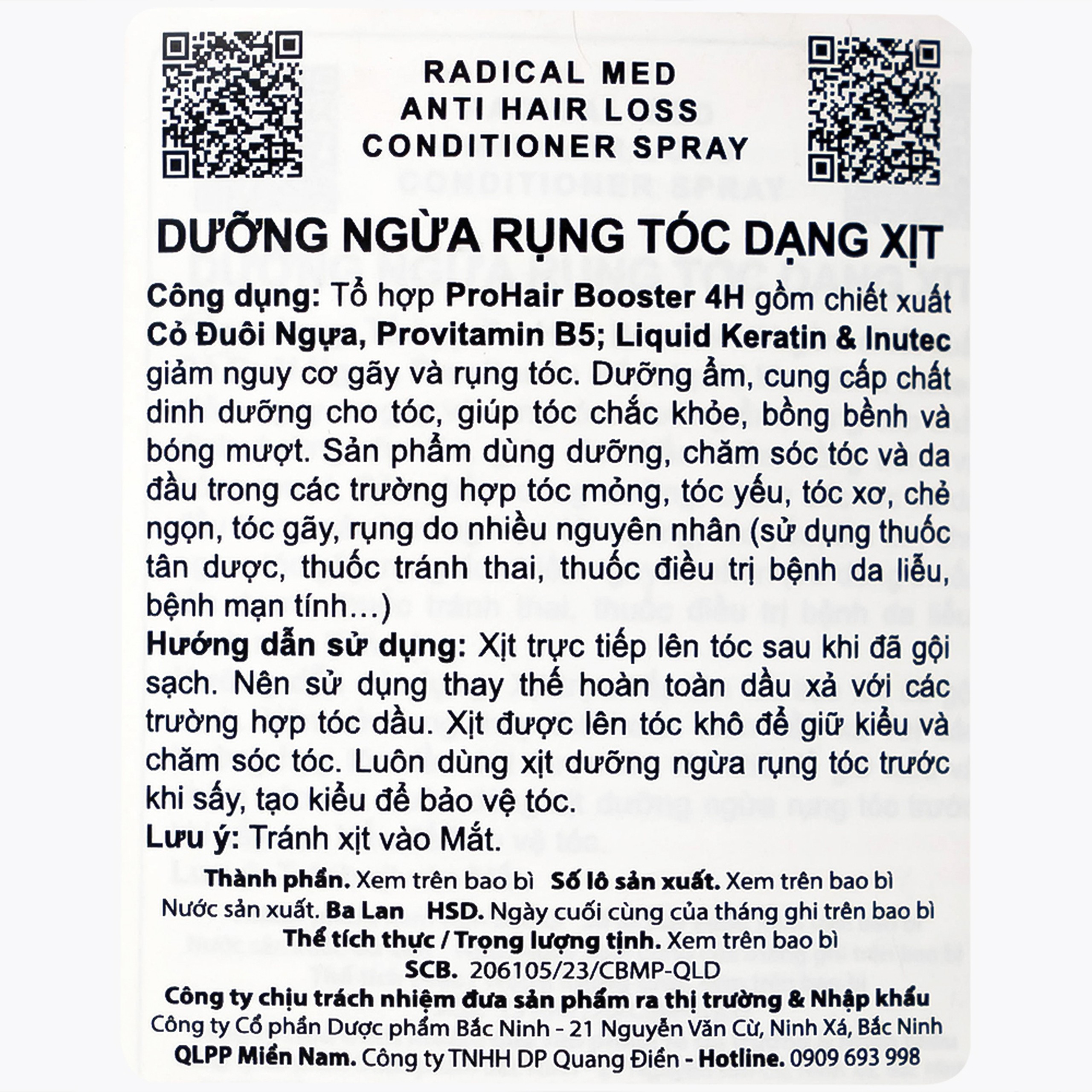 Dưỡng ngừa rụng tóc dạng xịt Radical Med Anti Hair Loss Conditioner Spray 200ml